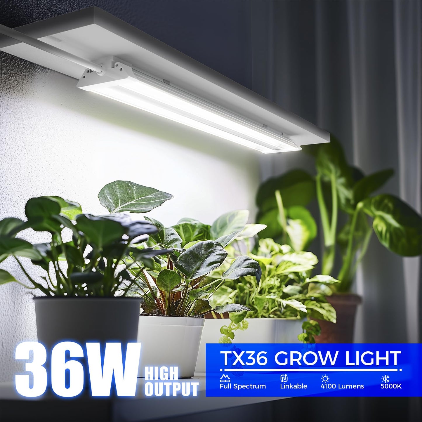 Barrina TX36 Grow Light for Indoor Plants, 144W, 5000K Full Spectrum, 2FT, 4 Packs with Timer, Aluminium and PC