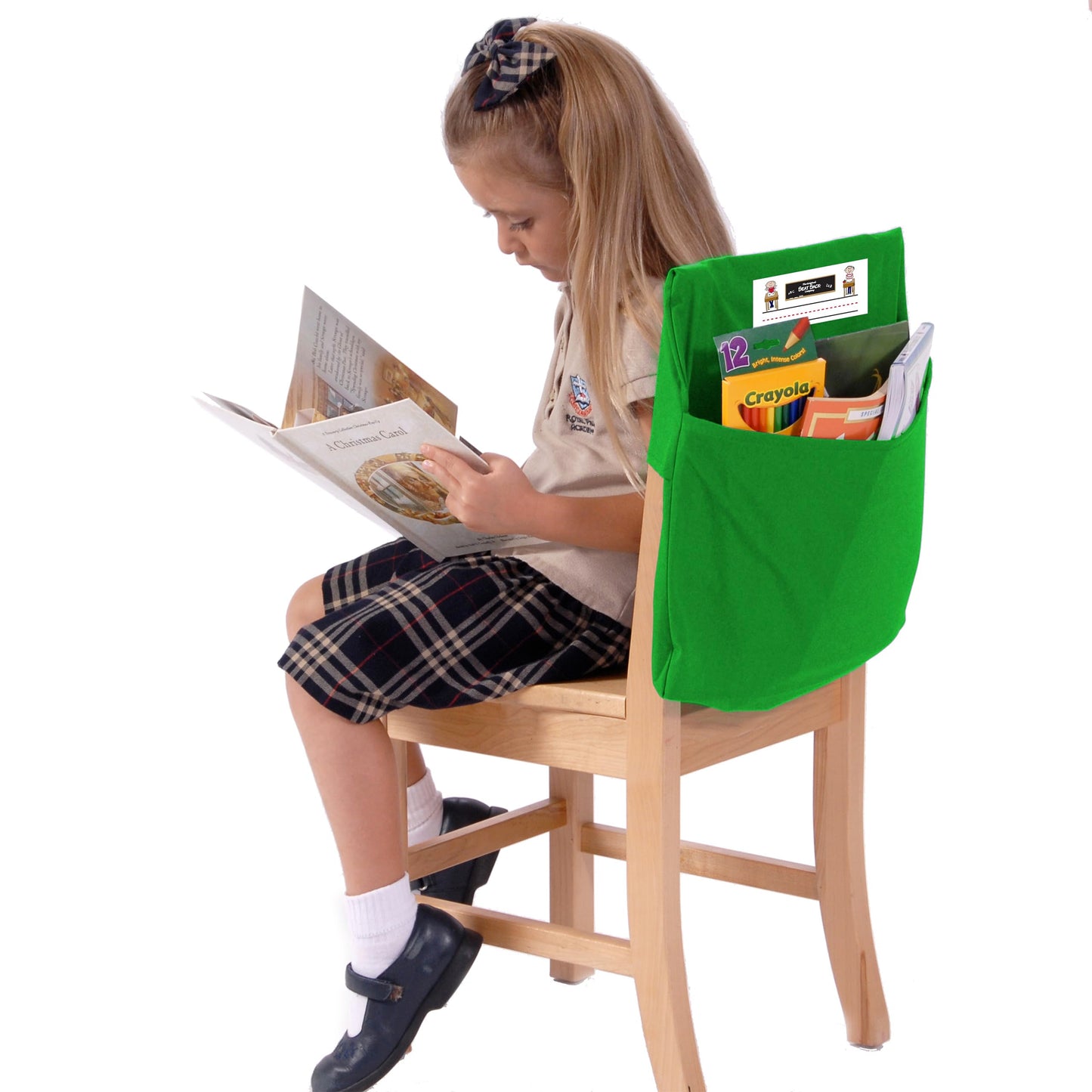 Seat Sack Student Chair Storage Pocket - 12", Classroom Chair Organizer for Student Desks, Durable Over-the-Chair Storage, Green, 1-Pack