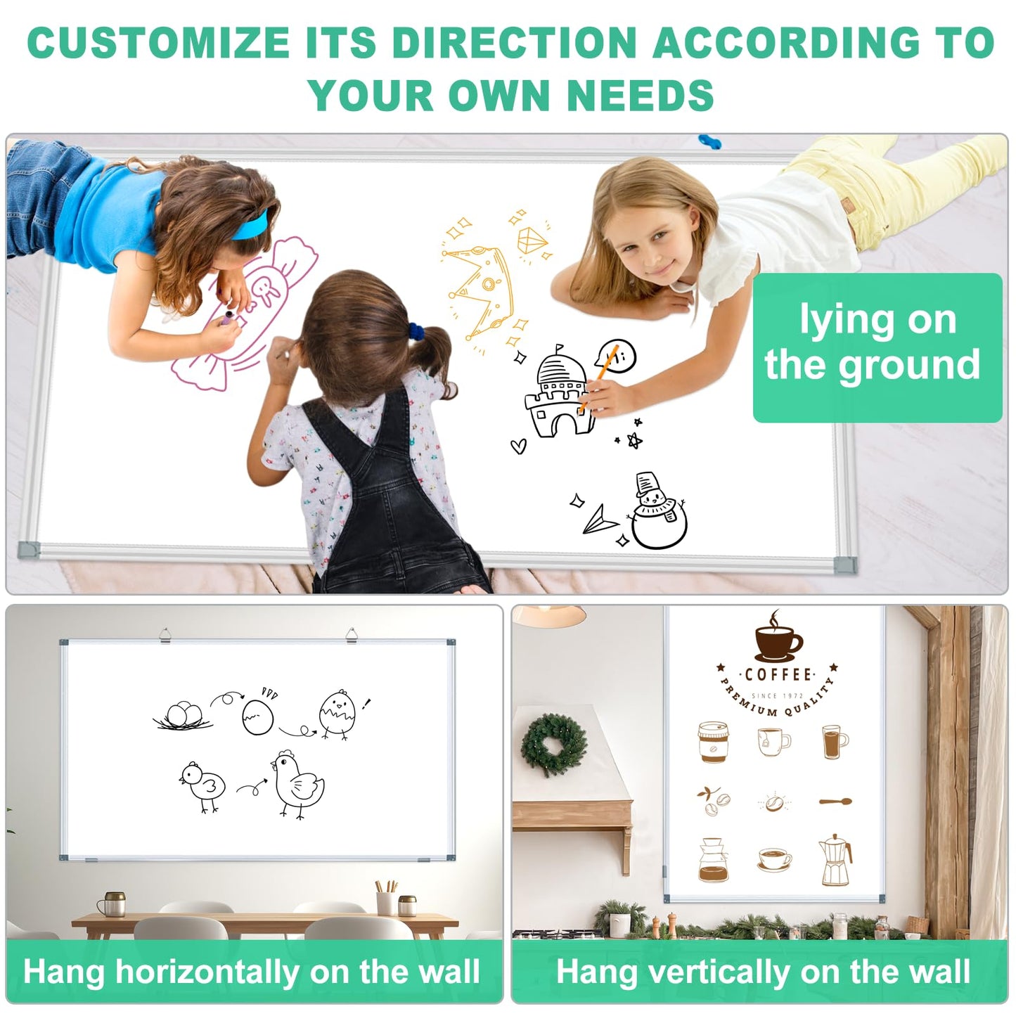 H-Qprobd Dry Erase White Board for Wall 6' x 3' Large Magnetic Whiteboard 72"x36" Aluminum Presentation Whiteboard with Long Pen Tray, 6 Markers, 2 Erasers &12 Magnets