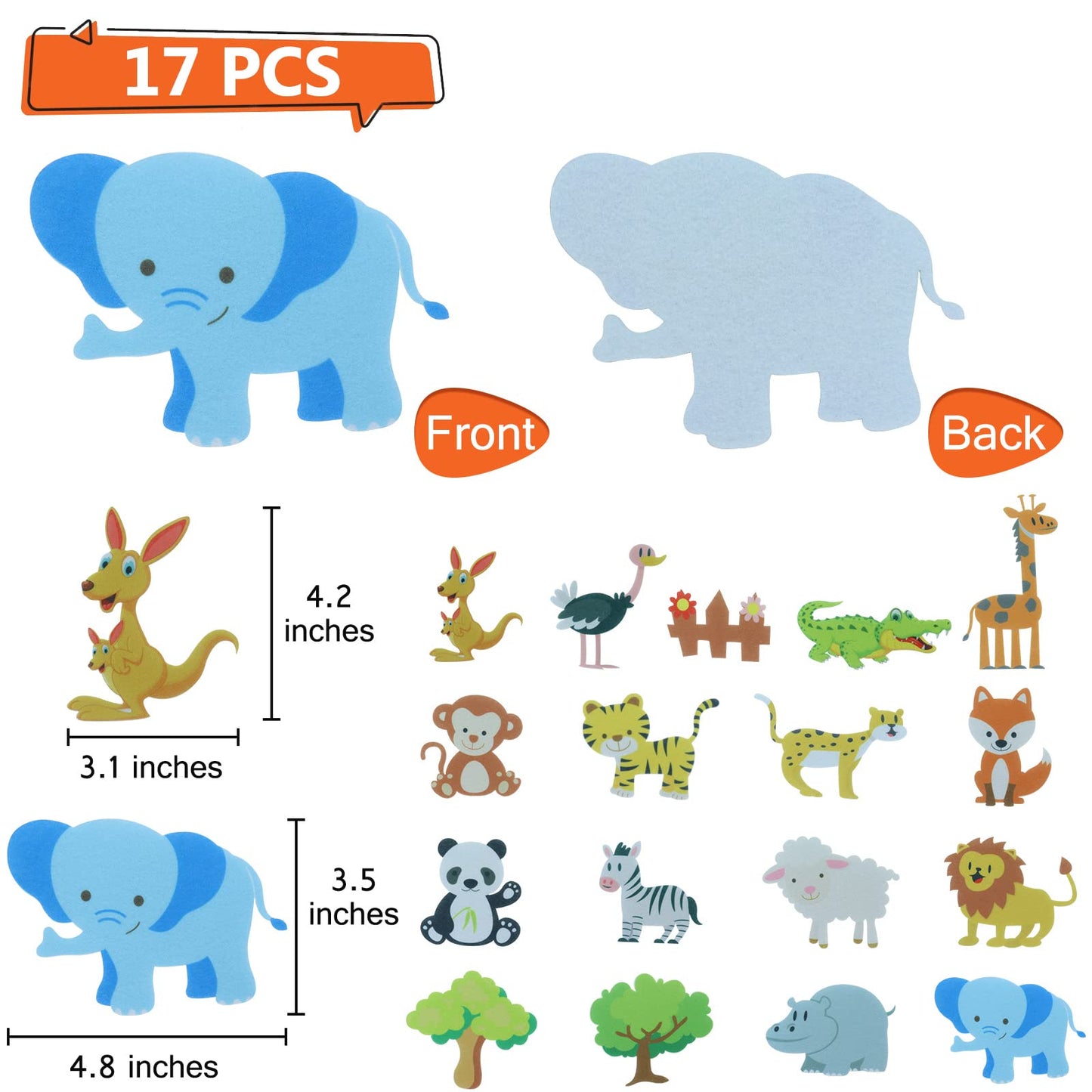 BXI 17 Pcs Zoo Animals Felt Board Story Pieces Set for Toddlers, Preschool & Kindergarten, Precut Felt Jungle Animals Figures for Preschool Crafts Activity Early Learning Storytelling