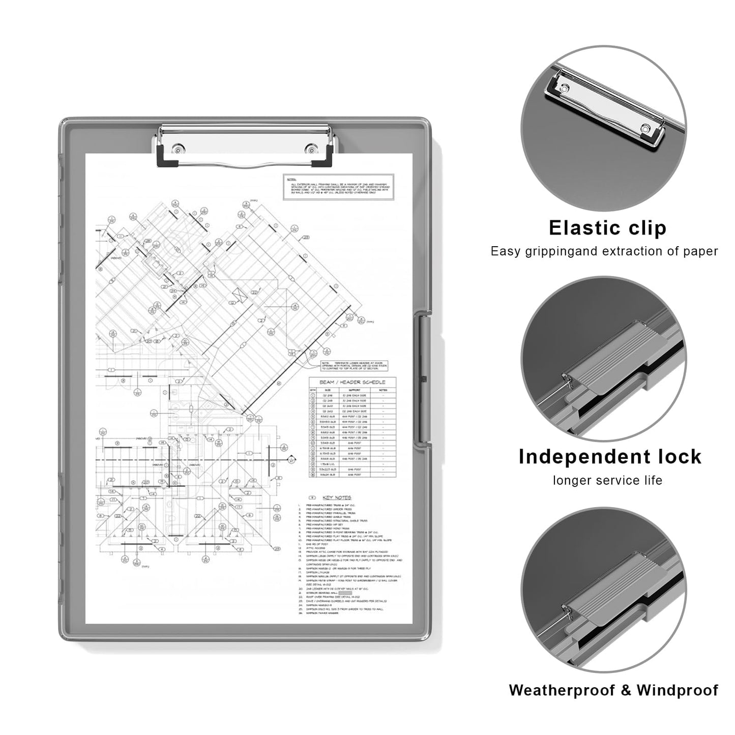 Hongri Clipboard with Storage, Grey 8.5 x 11 Folder Nursing Side Opening, Heavy Duty with Dual Compartment, Dry Erase Clear Cover, Smooth Writing for Teachers, Classroom, Office & School Supplies