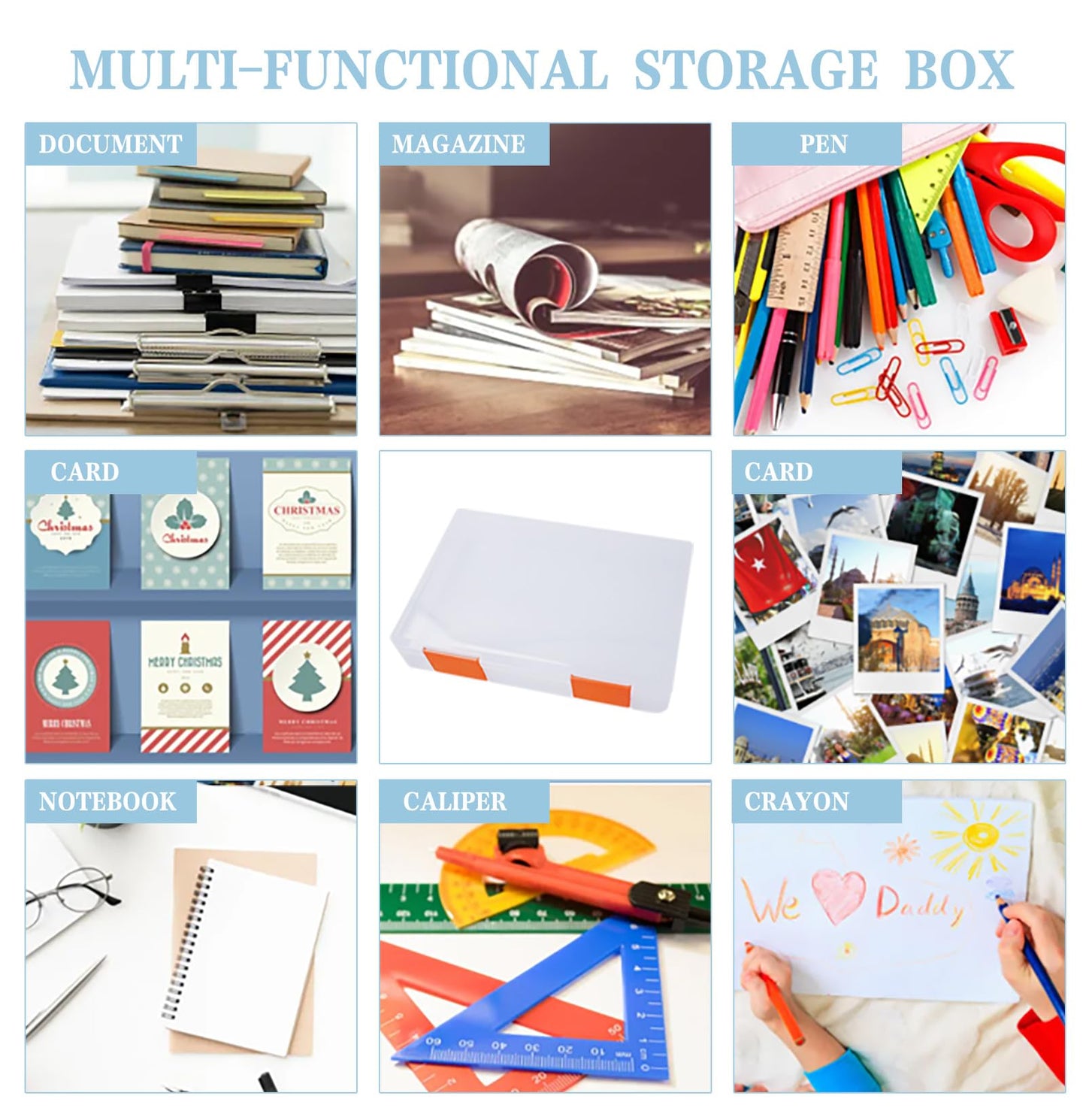 Olutacot 12 Pcs Clear A4 A5 File Box Document Plastic Storage Box with 48 Labels File Holder Organizer Paper Plastic Case Magazine Protector with Buckle Office School Supplies