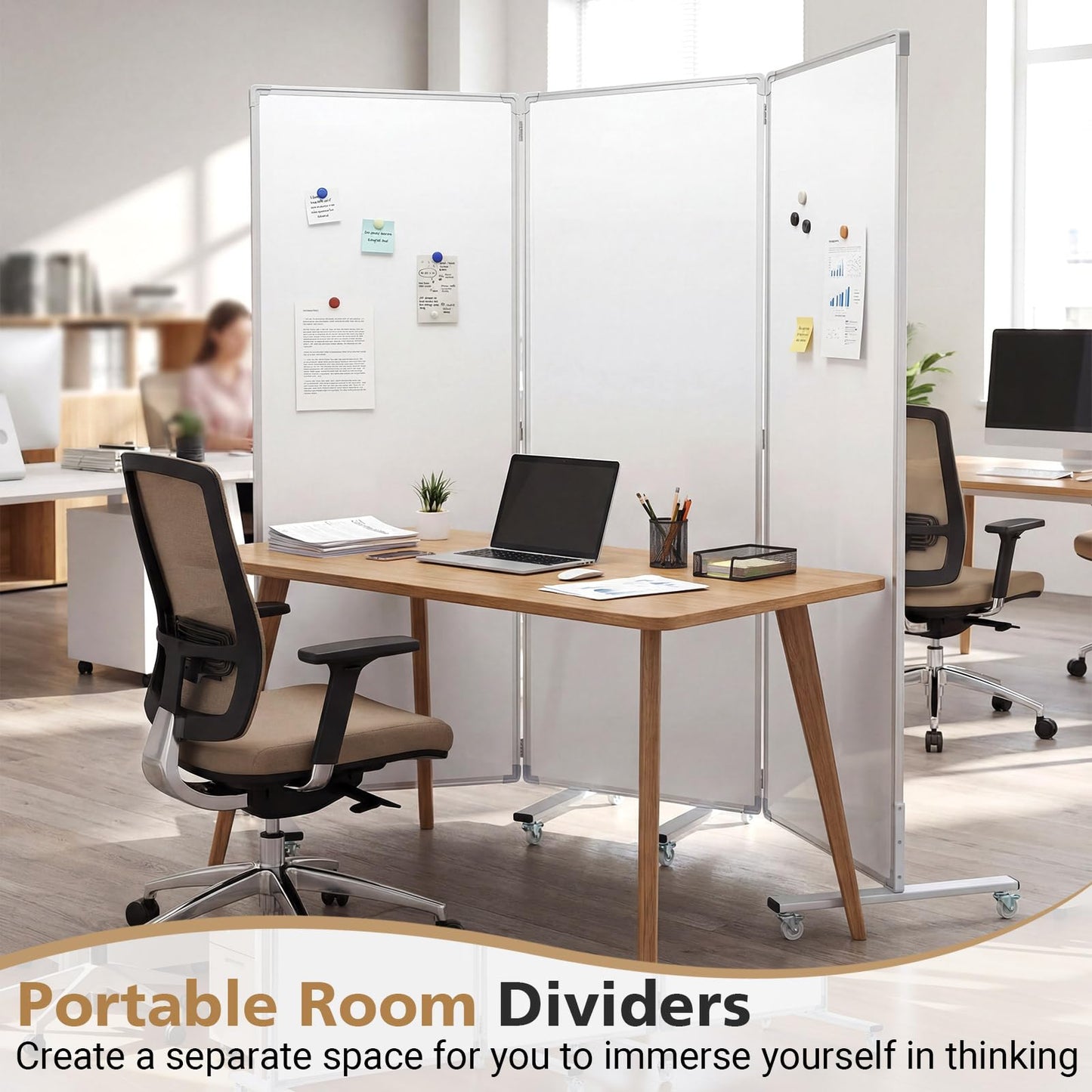 AmazingSpark 3-Section Mobile Magnetic Whiteboard Room Dividers Portable Dry Erase Board Partition with Stand and Wheels for Classrooms Offices, 72 H x 24 W