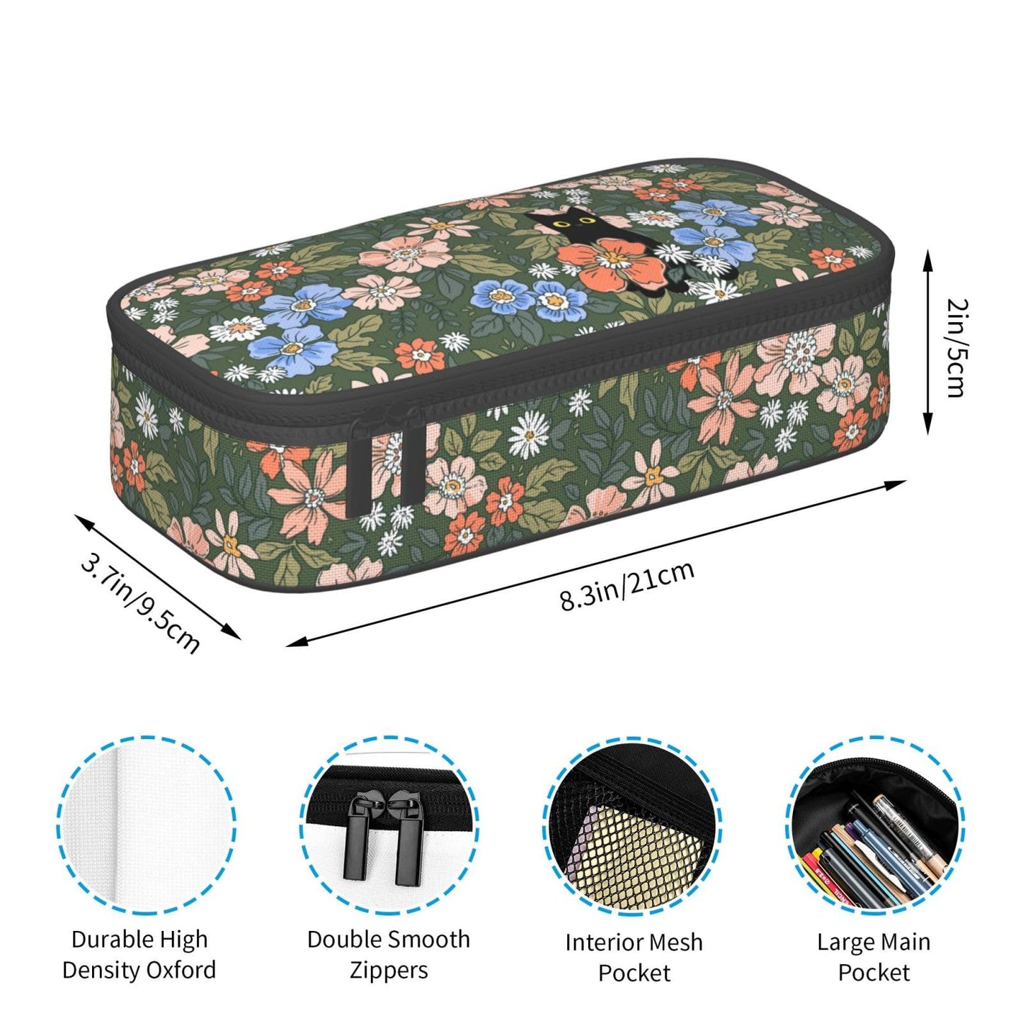 Geoocii Cute Floral Hiden Cat Large Capacity Pencil Case Organizer Pencil Pouch Stationery With Zipper School Supplies Pencil Bag For Girls Boys Teens Adult Office