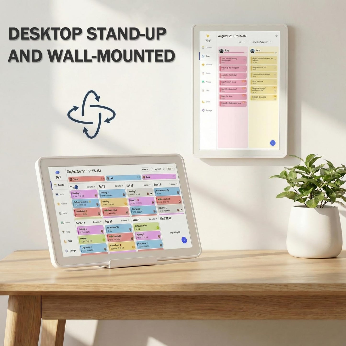 Mezed 21.5 Inch Digital Calendar with 32GB Storage, Touch Screen Family Planner with Weather Display, Reminder, Meal Schedule, Auto-Rotate Photo Frame, Wall Mount Electronic Organizer for Home Office (white, 21.5)