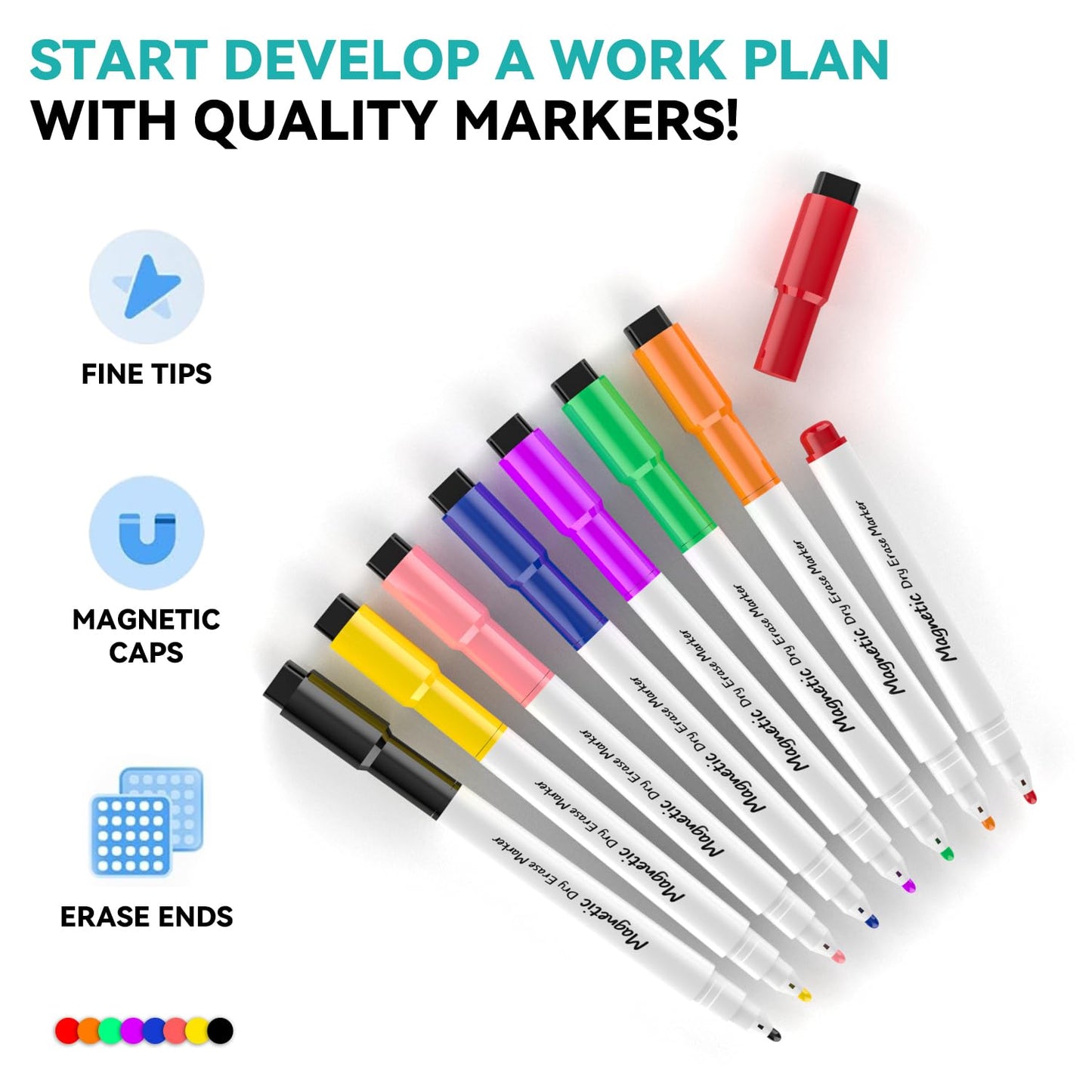 Dry Erase White Board, Cazeyoo Magnetic Desktop Whiteboard 16 x 12inch with Stand, 10 Markers, 4 Magnets and 1 Eraser, Portable Double-Sided White Board for Kids Drawing, Office, Home, School - Black