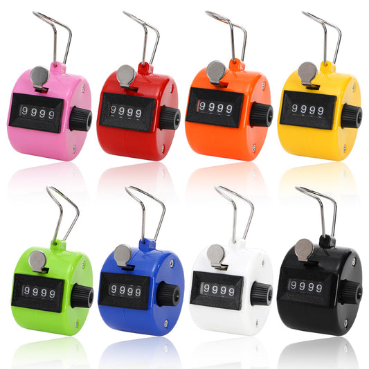Tebery 8 Pack Handheld Tally Counter 4 Digit Mechanical Palm Clicker Counter, Assorted Color Number Counter/Pitchers Scores Counter/Crochet for Coaching, Knitting, People, Lap, Fishing, Golf