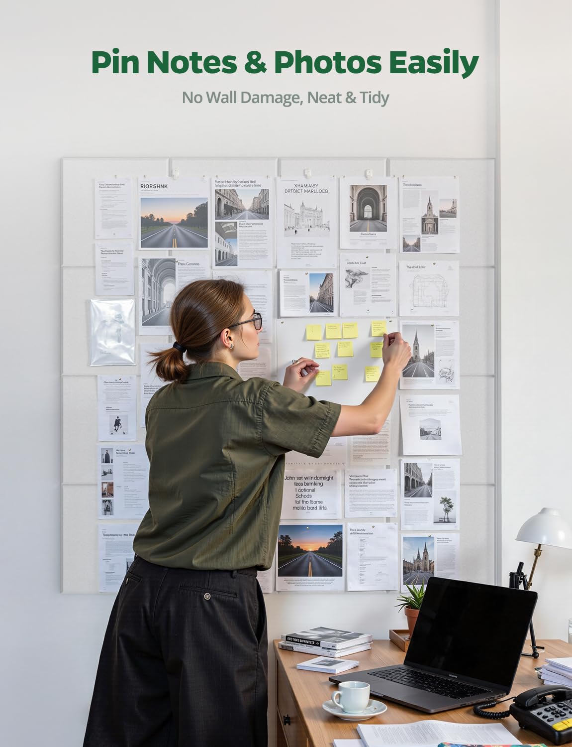 Topnaca Felt Bulletin Board for Classroom School Wall Display,12 Pack White Large Corkboard Tiles Covering 36" x 48" Decorative for Office Bedroom Pin Notes Photos Organization Messages Notice