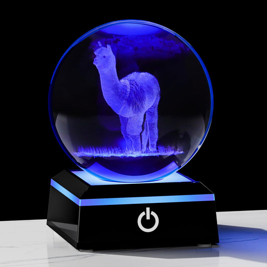 Llama Gifts for Women 3D Crystal Ball with 7-Color Changing Base - Llama Stuff Statue Home Decor - Glass Llama Figurine for Shelf Desk Office or Bedroom