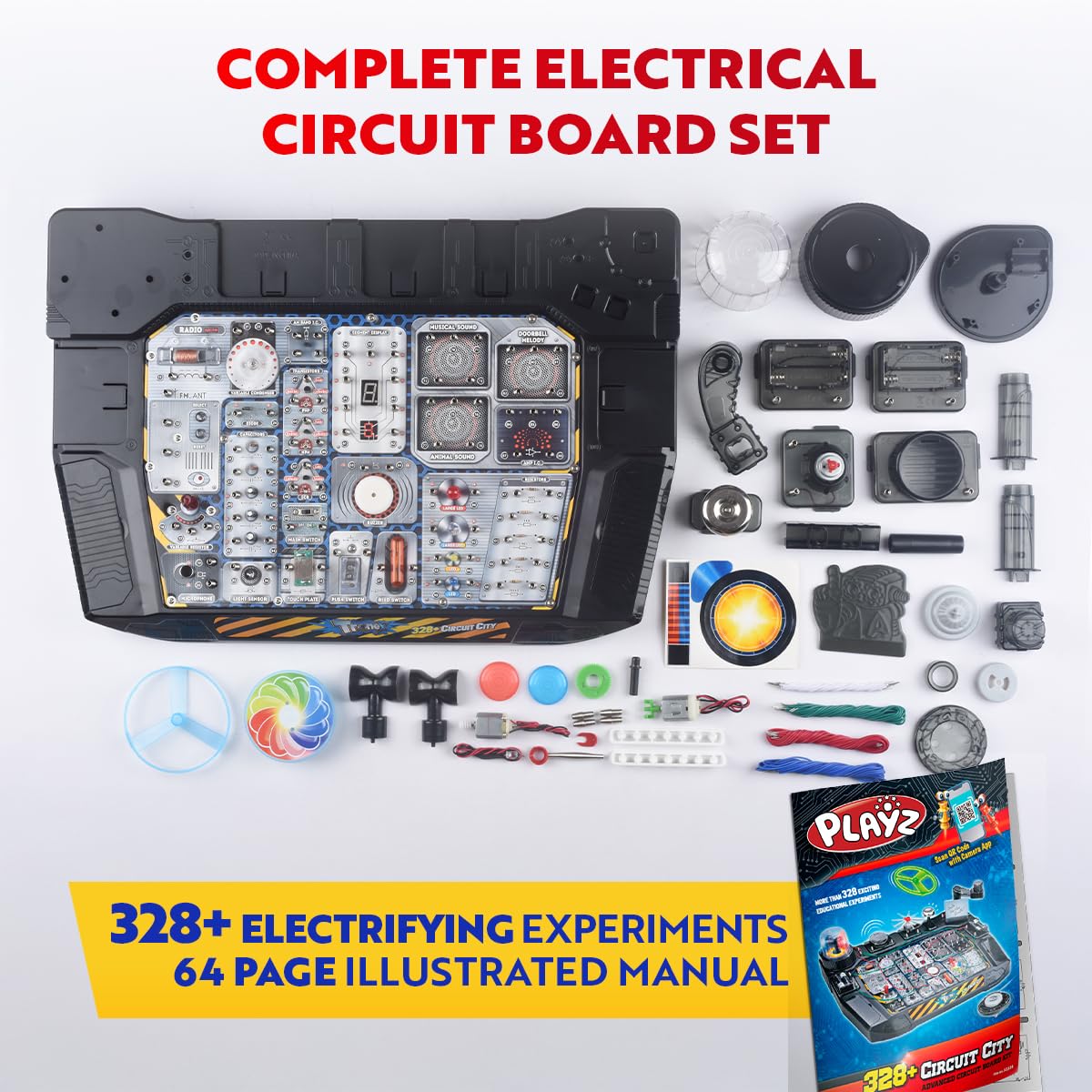 Playz Advanced Electrical Circuit Board Engineering Kit for Kids with 328+ STEM Projects on Electricity, Voltage, Currents, Resistance, & Magnetic Science | Gift for Children Age 8-13+