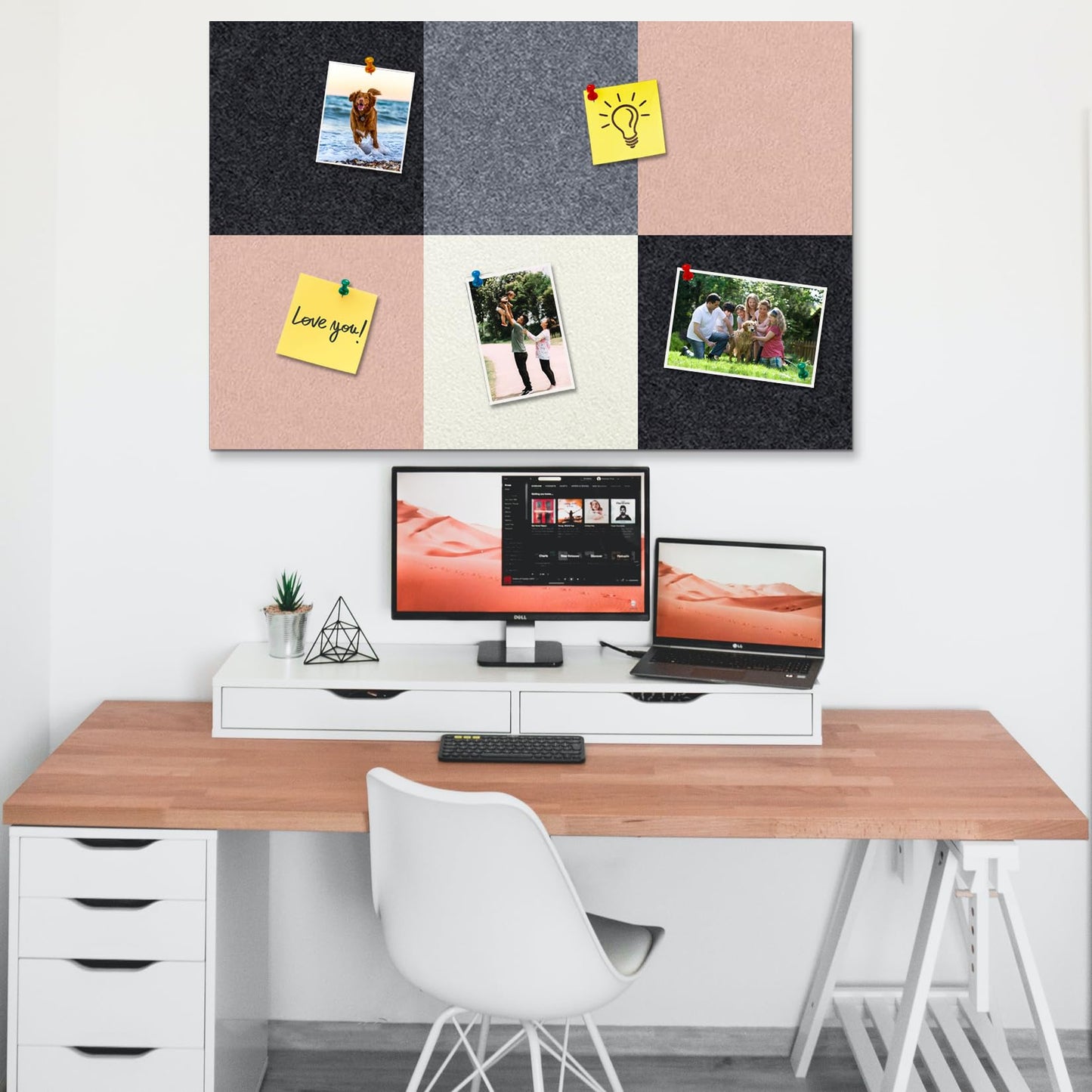 HULAVO 8 Pcs Hexagon Felt Cork Bulletin Board Tiles, Self Adhesive DIY Bulletin Board Pin Board for Office School Home Wall Decor Memos Photos Display(Rose Pink)