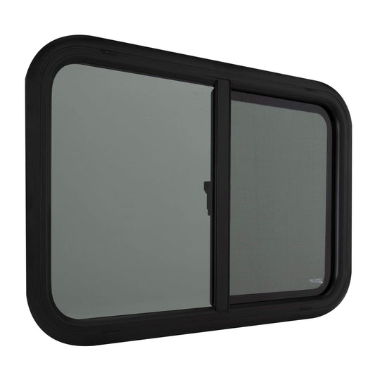 RecPro RV Window - Teardrop Style Horizontal Sliding Replacement - 30inW x 20inH - Black - Model RP-WIN - Made in USA