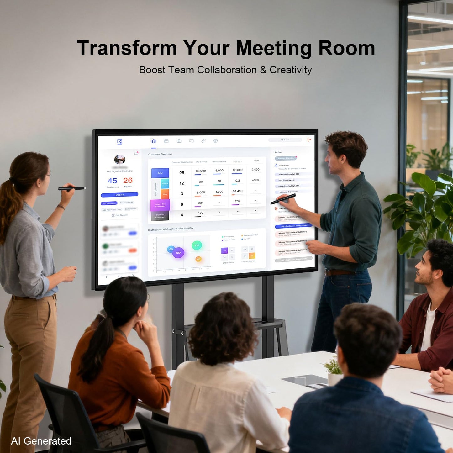Smart Board 49" Interactive Whiteboard, RK3588 Chip & 6ms Low Latency for Smooth Writing, Android 12 8+64GB, Wireless Cast, Overseas App Ready—Easy Collaboration for Classroom Office Home (Board Only)