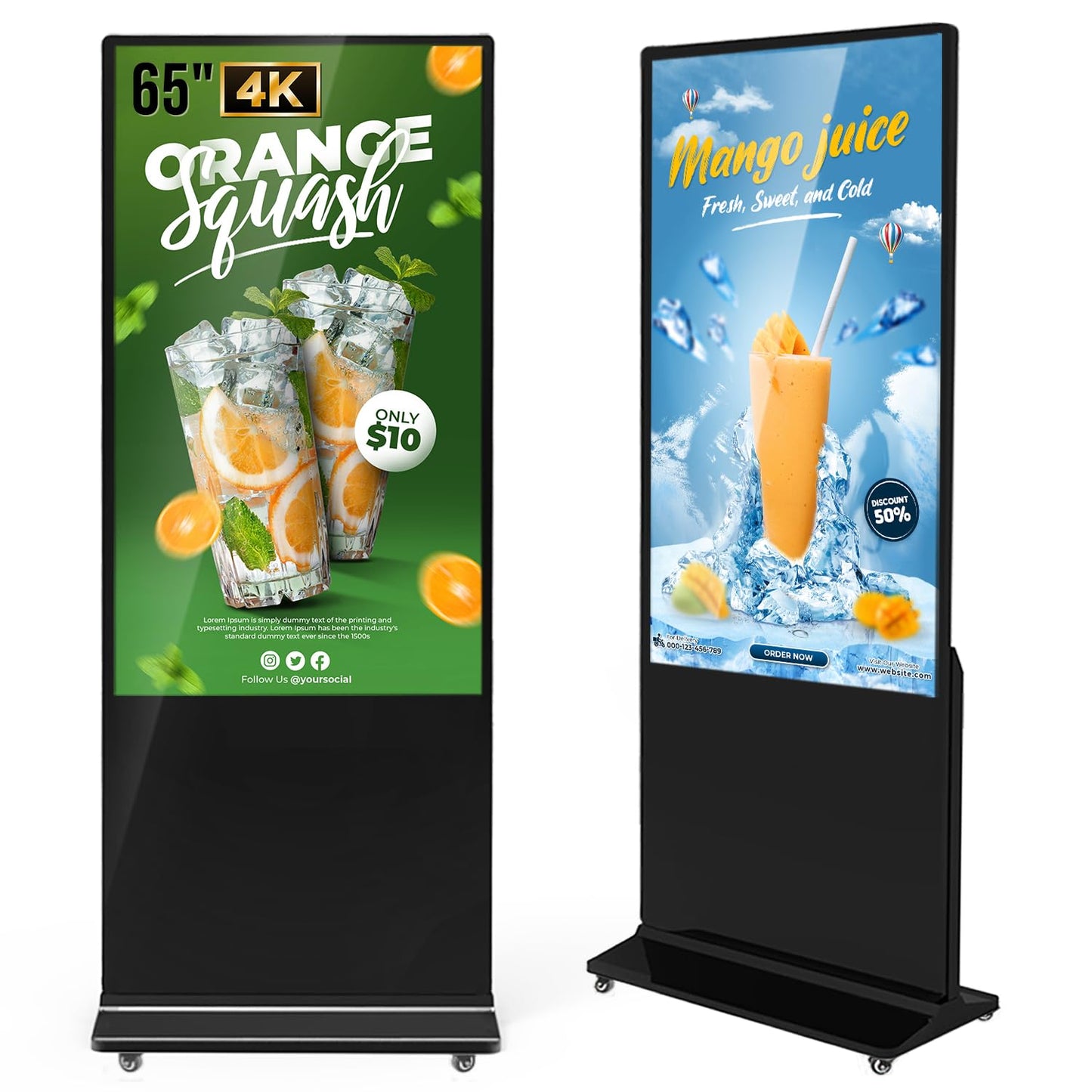 QIXZOCV MWE 65 Inch 4K Digital Signage Display Kiosk, Indoor Floor Standing Advertising Display Poster, LCD Commercial Display with Auto Media Player, Android System, HDMI/USB/WiFi