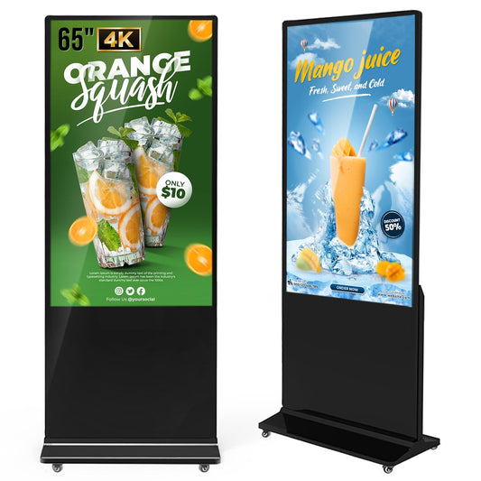QIXZOCV MWE 65 Inch 4K Digital Signage Display Kiosk, Indoor Floor Standing Advertising Display Poster, LCD Commercial Display with Auto Media Player, Android System, HDMI/USB/WiFi
