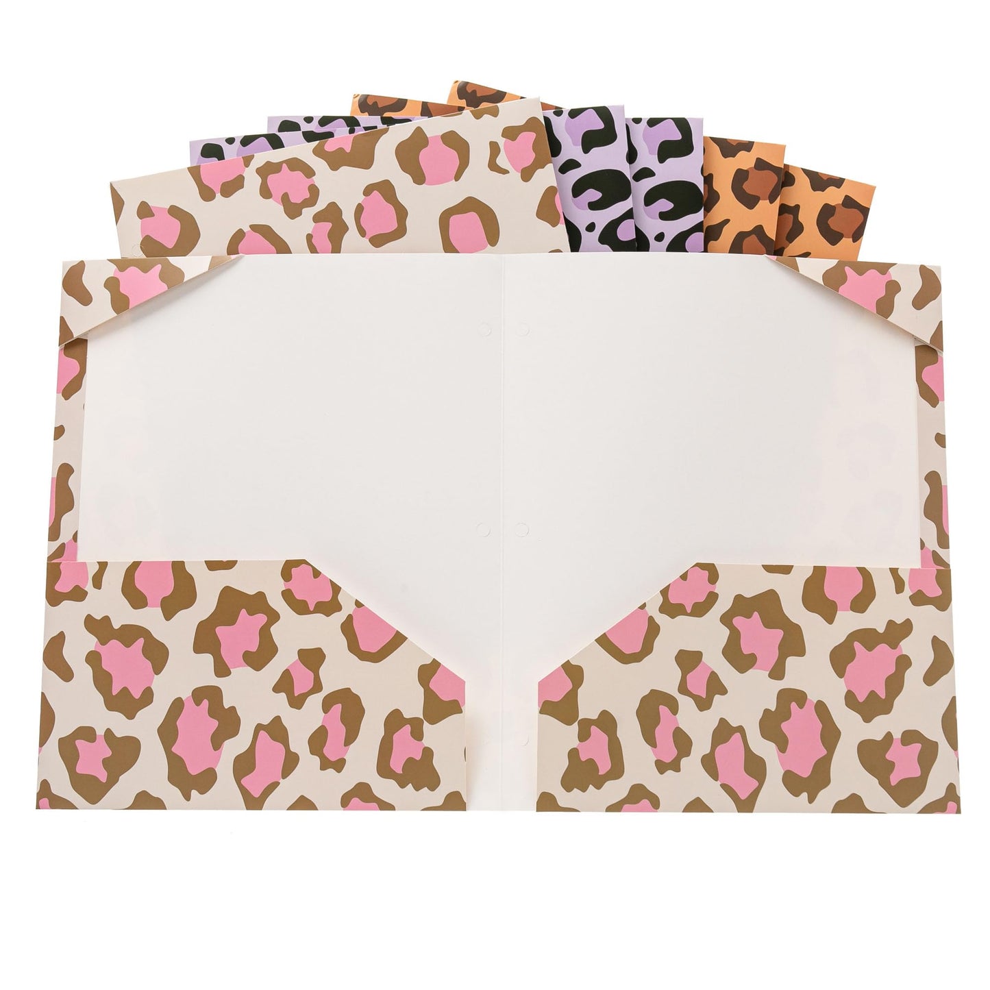 Beramon 6 Pack 2 Pocket Folders, Letter Size 3-Hole Punched Folders for 3 Ring Binders, Cute Cheetah Print School & Office File Folders