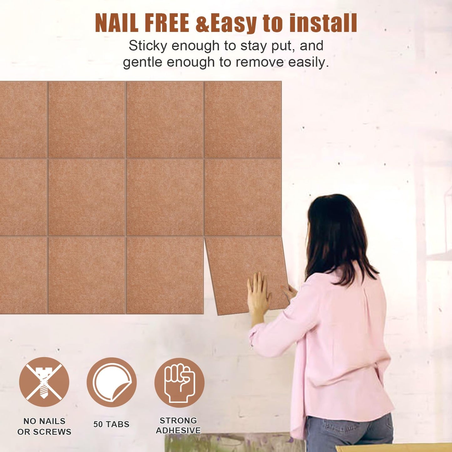Large Cork Board Alternative 48" X 36" Bulletin Board - 12 Pack Removable Felt Wall Tiles with 30 pushpins, Large Cork Boards for Walls Cork Board for Office Pin Board Tack Board - Mauvey Pink