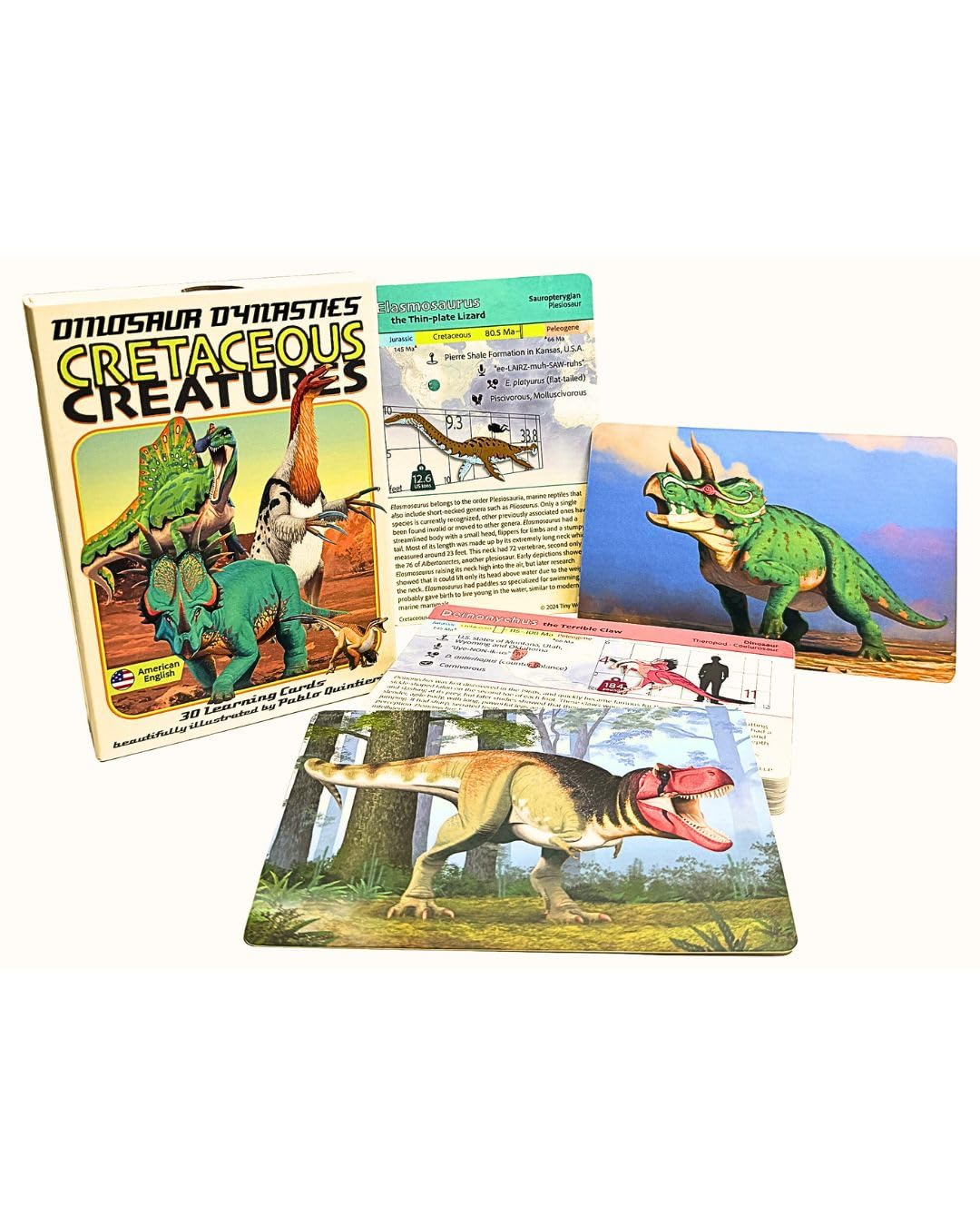 Tiny Worlds: Dinosaur Dynasties: Cretaceous Creatures Cards, Set of 30 Learning Flash Cards, Collectible Information Cards for Kids and Adults, Gifts for Children Above 6 Years Old