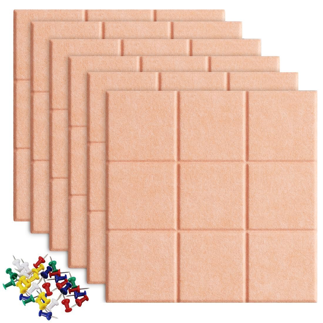 Uoisaiko Large Felt Board Tiles for Wall with 30 Push Pins, 11.8"x11.8" Pack of 6 Pin Board Notice Boards for Home Office Kitchen, Bulletin Board Wall Tiles for Photos Memos (Beige, 6 Pack)