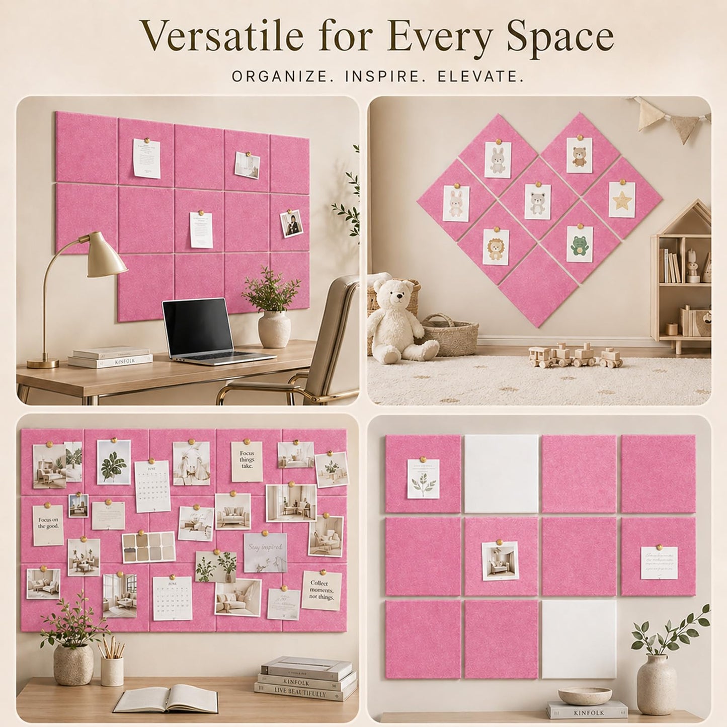 Baysola Felt Bulletin Board Panels 36 x 24 Inch Self Adhesive Wall Tiles Cork Board Alternative for Office Classroom Photos Notes 6 Pack