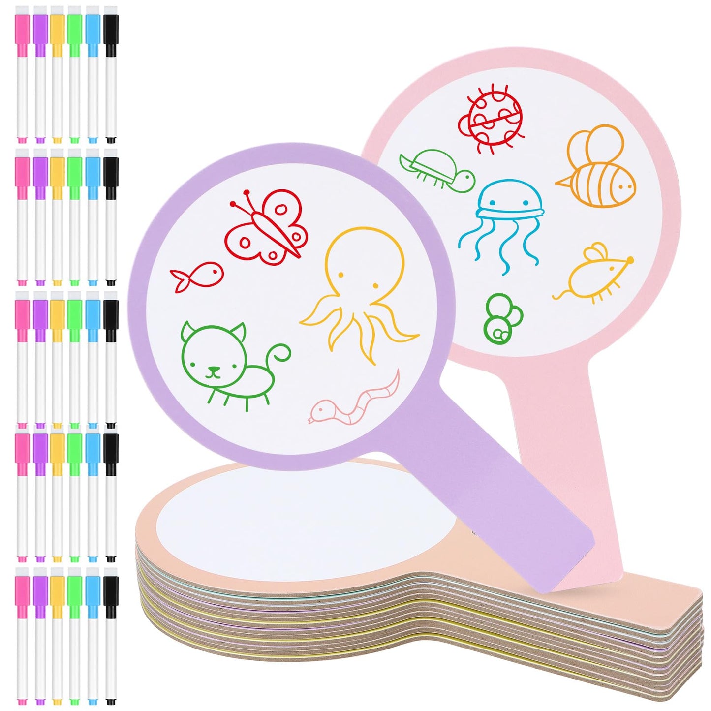 30 Sets Dry Erase Answer Paddle with 30 Markers Handheld Double Sided White Boards Colorful Flip Answer Dry Erase Paddles Small White Boards for Learners Teacher Home Classroom Office Supplies