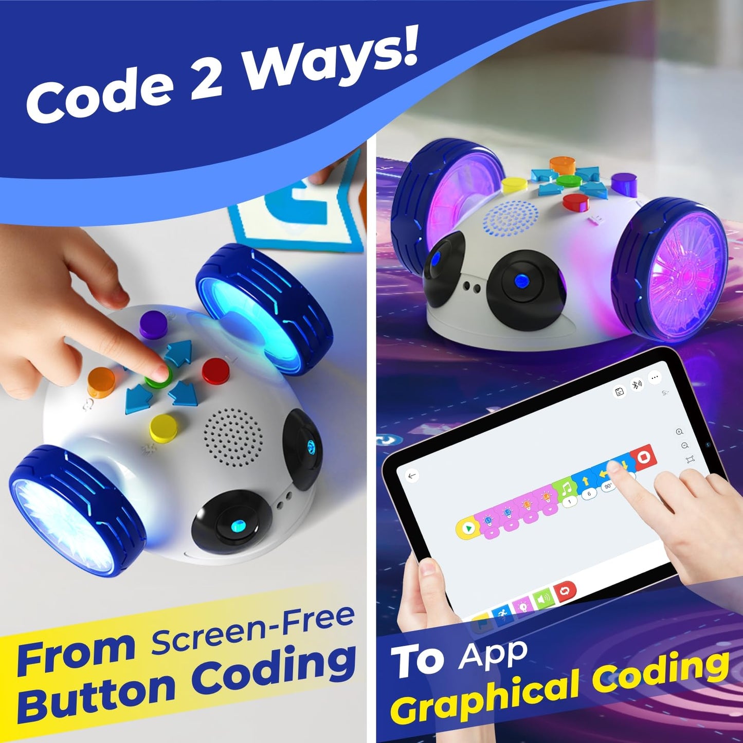 Apitor Coding Robot Toys for Kids Ages 5+, STEM Robot Toy Kit with Wheels and Play Cards, Screen Free Remote Control Programming Interactive Toy for Boys and Girls Ages 5-8