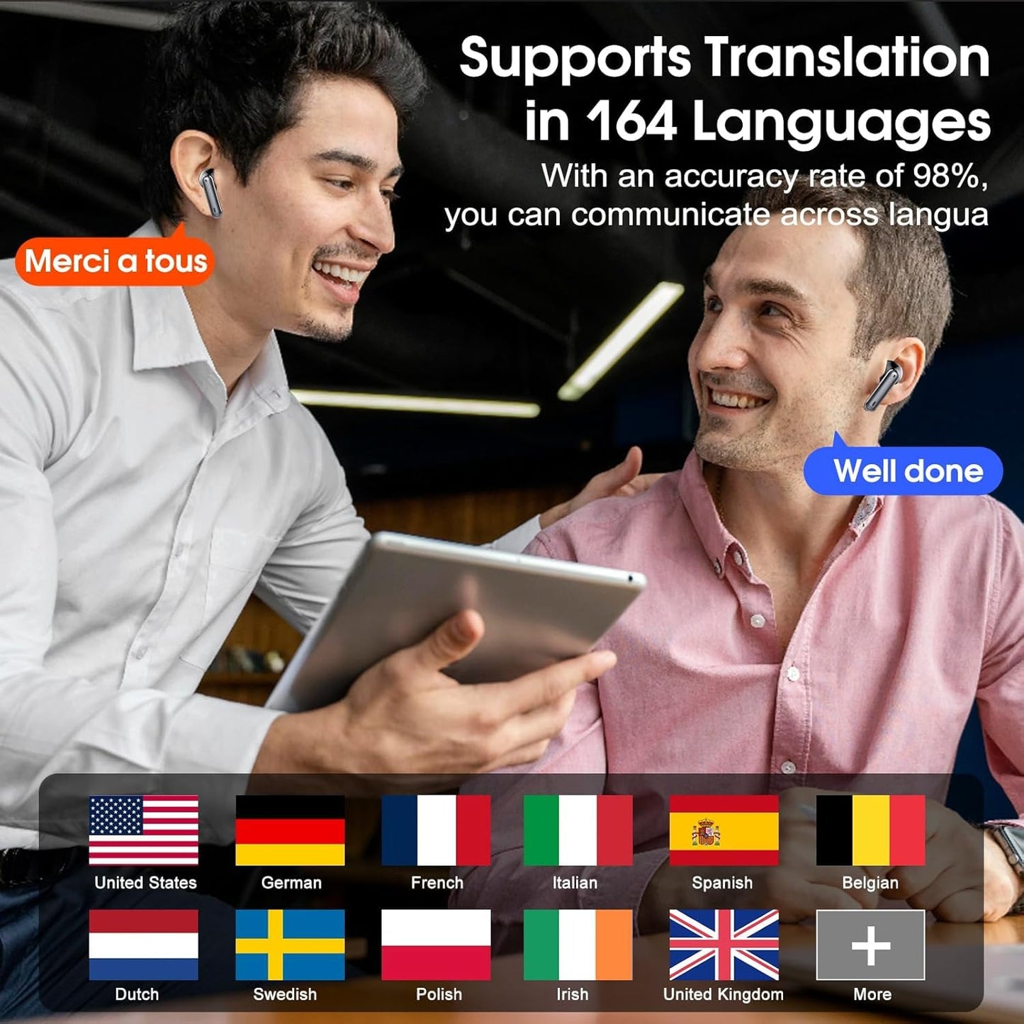 Ai Translation Earbuds Real Time,3-in-1 Buletooth 5.3 Translator Earbuds with 6 Translation Modes/164 Languages,No Subscription Required Translatior Headphones,40H Audifonos Traductores Inglés Español