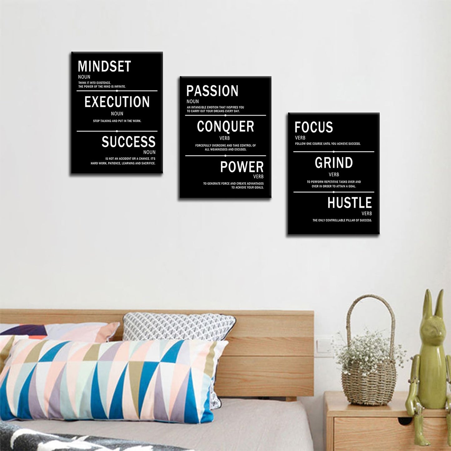 Mindset Execution Success Motivational Canvas Office 3 Piece Print Wall Art Inspirational Posters Modern Inspiring Artwork for Bedroom Classroom Decor Stretched and Framed [36''W x 16''H]