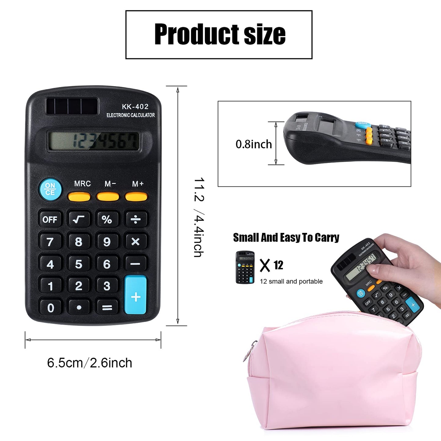 Fiada 12 Pieces Pocket Size Mini Calculators Handheld Angled 8-Digit Display Calculators Basic Standard Small Accounting Desktop Supplies for Office School and Home