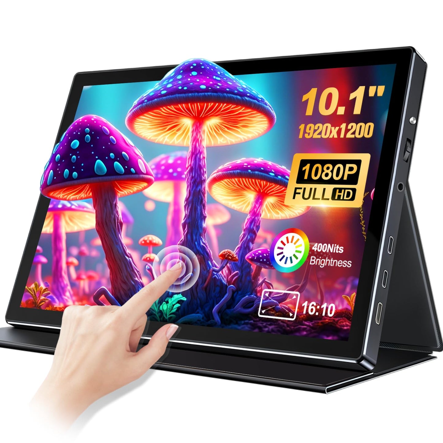 10.1 Portable Touchscreen Monitor - 1920×1200 FHD IPS 16:10,100% sRGB 1500:1,10-Point Touch Diaplay with Speaker HDMI USB-C VESA Magnetic Case for Travel Mac PC Xbox PS4/5 Loptop Phone (10.1 inch)