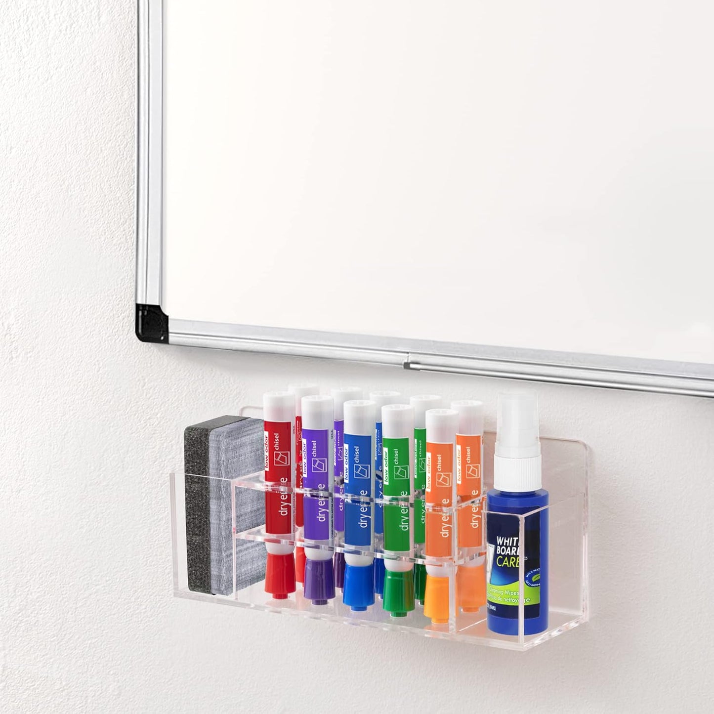 HBlife Acrylic Dry Erase Marker Holder Wall Mount, 10 Slots Whiteboard Marker Holder for Office, School and Home, Marker, Eraser and Whiteboard Cleaner Not Included, Clear