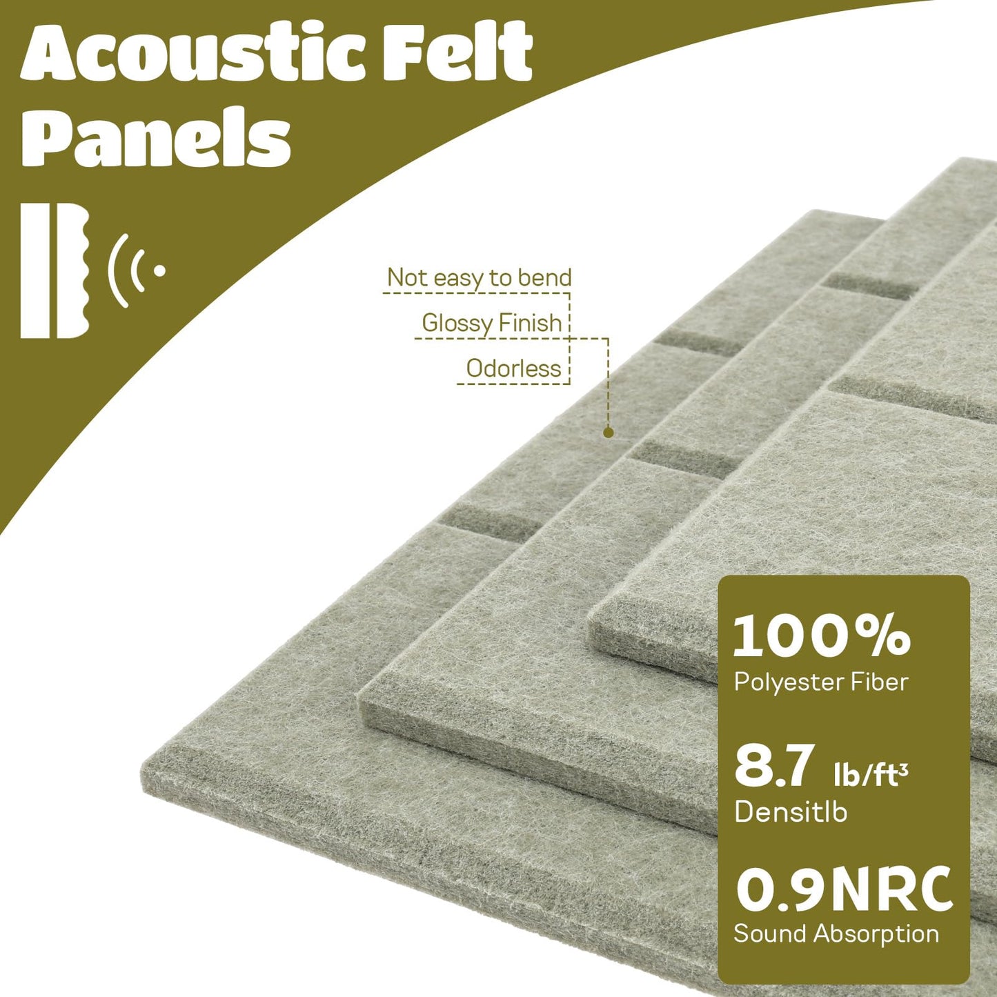 12 Pack Felt Bulletin Board Tiles - Modular Wall Panels (9.45"x9.45" Each), 0.35" Extra Thick Cork Board Alternative with Adhesive Tabs & Push Pins for Office Decor (Sage Green)