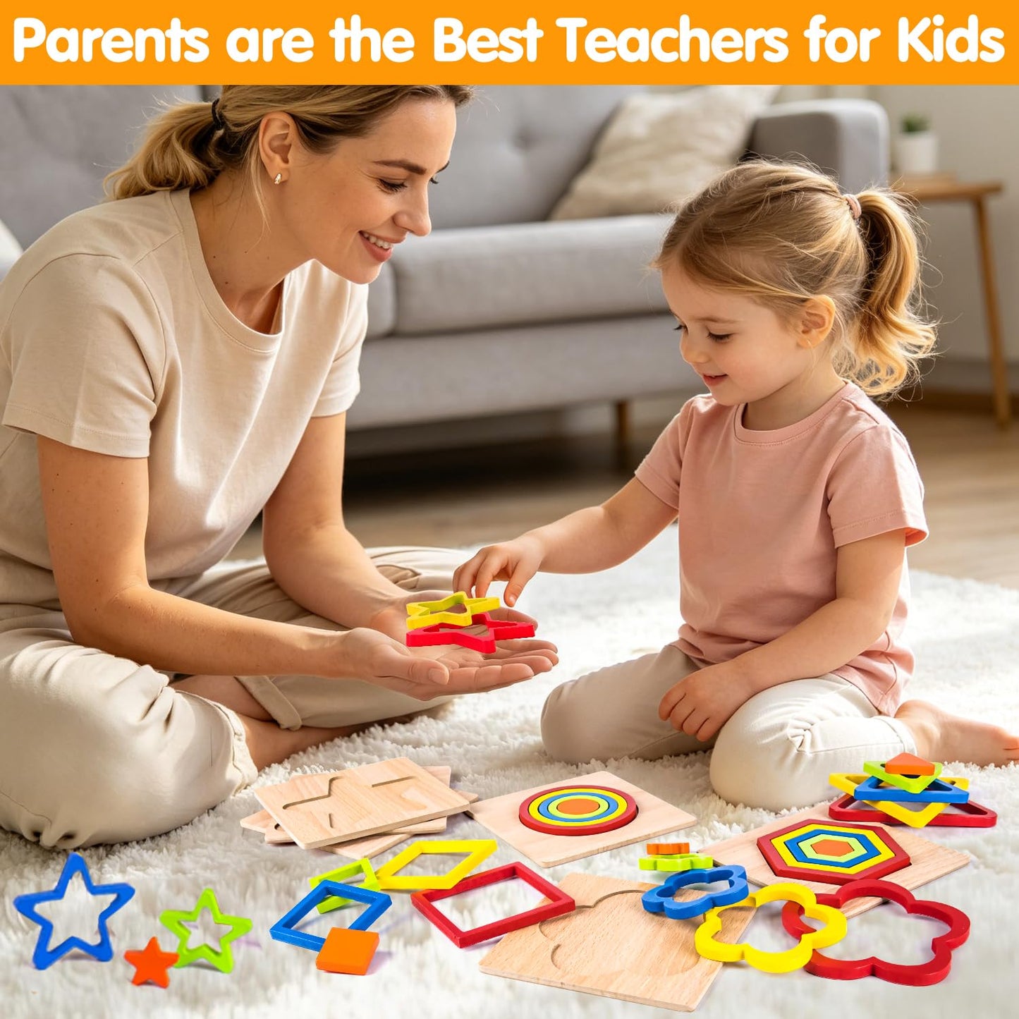 AugToy Toddler Puzzles Montessori Toy Wooden Shape Sorting Puzzle Sensory Toy Toddler Activities Preschool Learning Educational Autistic Developmental 1 2 3 Year Old Girl Boy 1-3 Dementia Game Gift