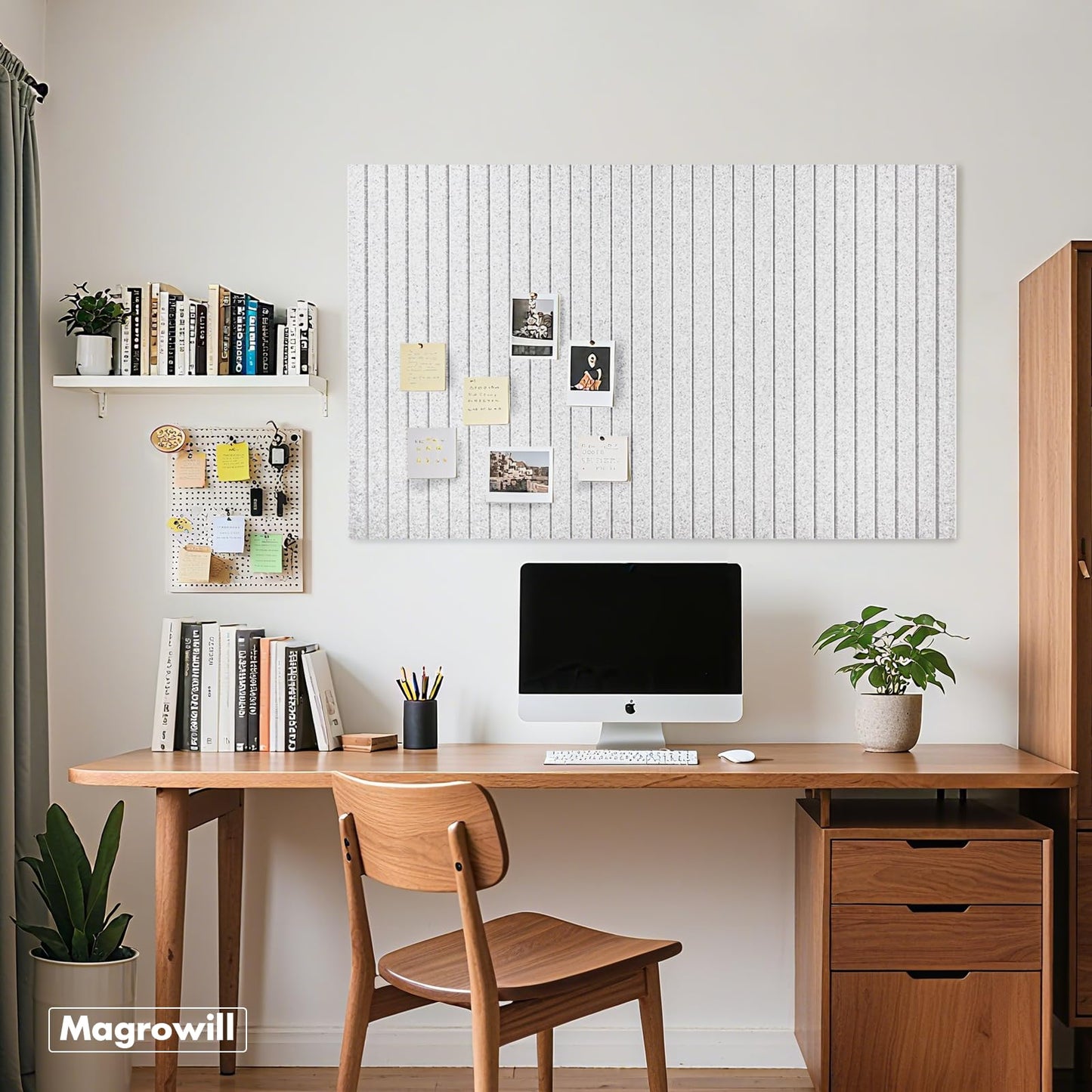 Cork Board Tiles for Wall with Push Pins, Removable 36" x 24" Slat Bulletin Board Sets, Adhesive Pin Board | Magrowill 6 Packs Felt Panels for Interior Wall Decor