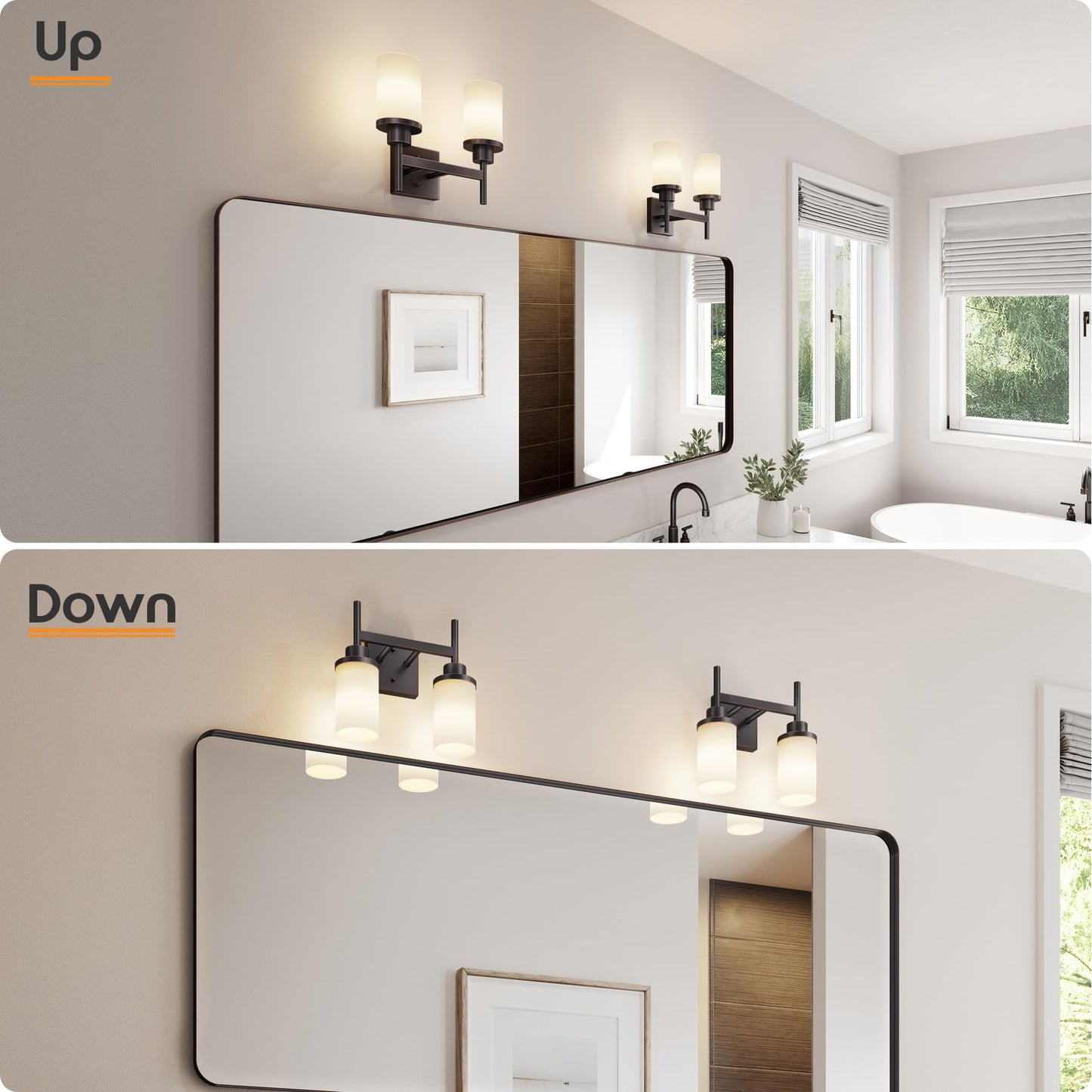 AONEON Wall Lights Over Mirror, 2-Light Oil Rubbed Bronze, Frosted Glass, Model T001ORB-L2, Double Wall Sconces for Bathroom and Hallway