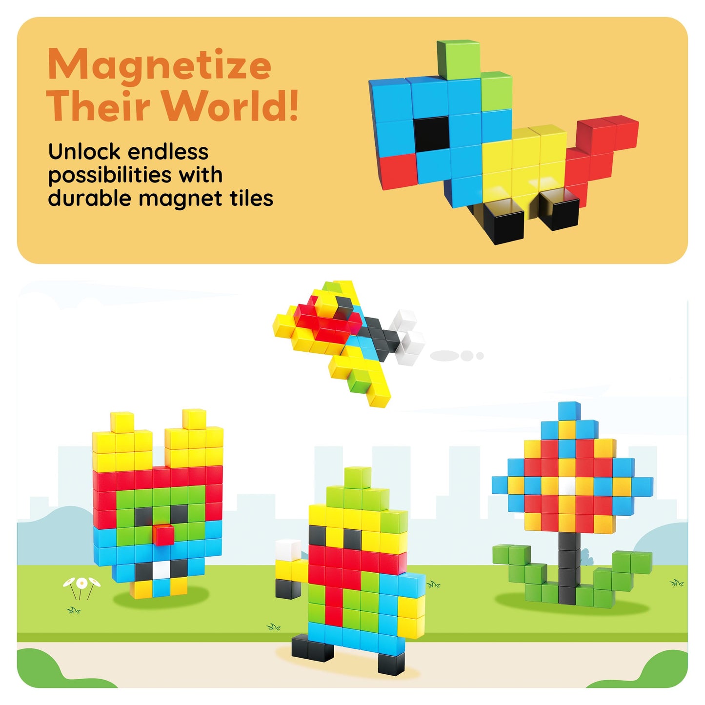 PicassoTiles 60pc Magnetic Puzzle Cube Building Set 1 Inch 3D Blocks STEM Construction Toy for Toddlers Kids Boys Girls Age 3+ Montessori Learning Travel Sensory Gift with Educational Idea Book PMC60
