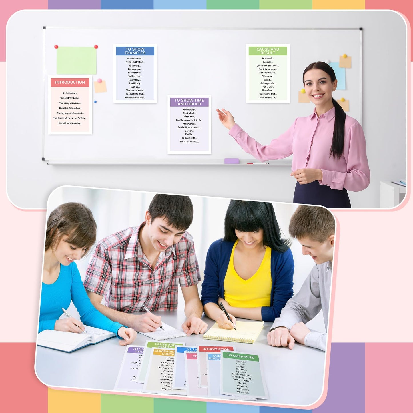 Dunzoom 9 Pieces Sentence Starters Posters Descriptive Vocabulary Classroom Educational Posters English Grammar Chart Bulletin Board Decoration for Middle High School Classroom(Classic Style)
