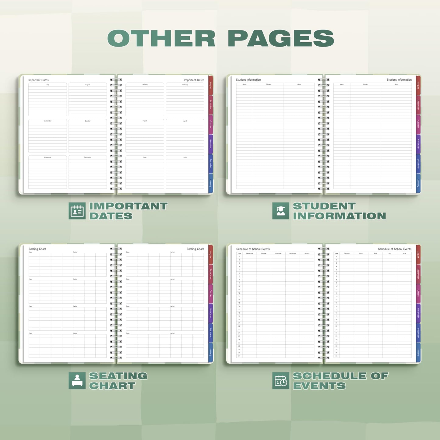 Teacher Lesson Planner 2026-2027 Academic Year, Aug 2026-Jul 2027, Deluxe 26-27 Lesson Plan Book for Teachers Supplies & Homeschool Planner with Pocket & Monthly Tabs, 8.5" x 11", Green Checkered