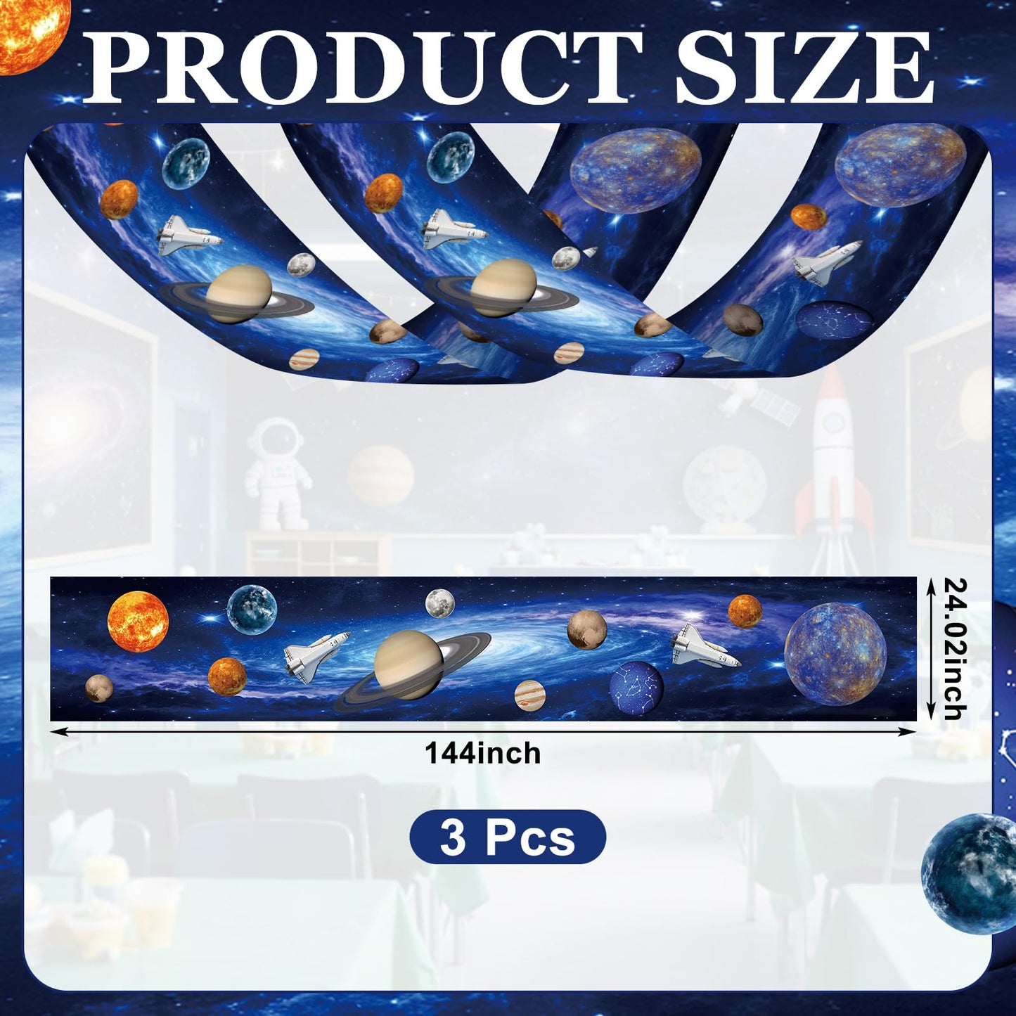 Feifeiya 3 Pcs Solar System Party Decorations 24 Inch x 12 ft Vbs 2026 Decoration Outer Space Theme Ceiling Decor for Space Summer Vocation Church Sunday School Classroom Birthday Party Decor Supplies