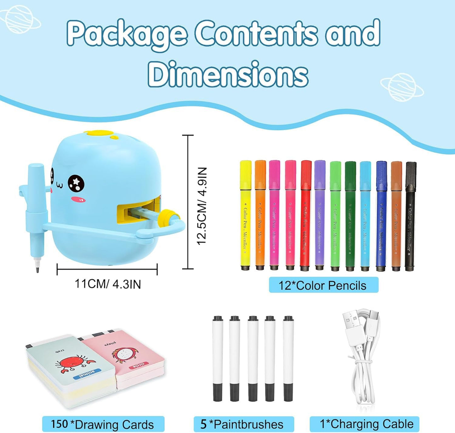 Drawing Robot for Kids with 150 Cards, Voice Interactive Educational Drawing Kit for Kids, Montessori Painting Learning Toys for 3 4 5 6 7 8 Year Old Boys Girls Birthday Party