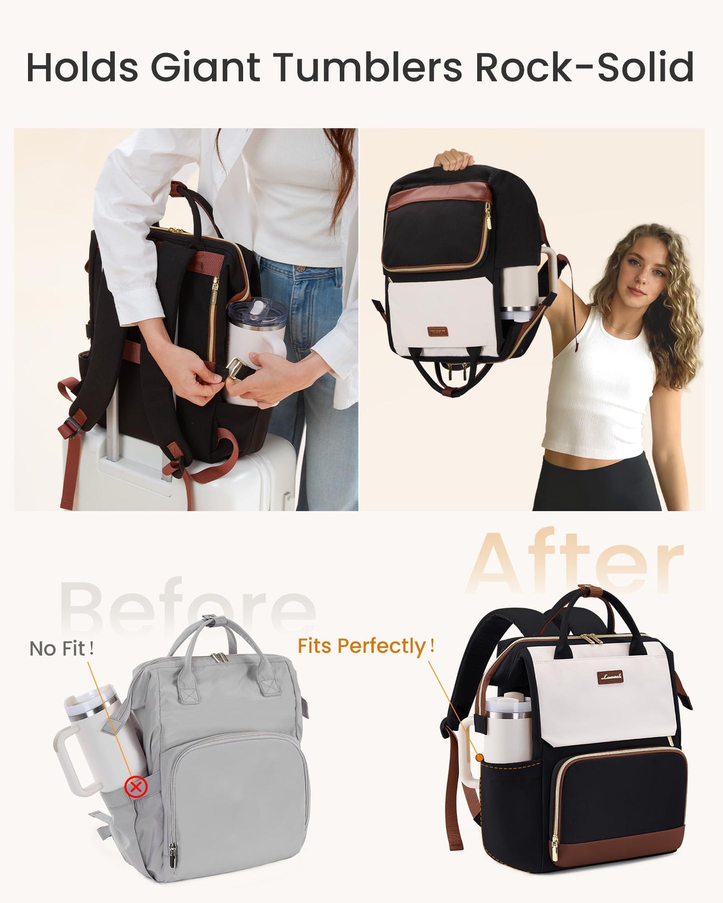 LOVEVOOK Laptop Backpack for Women with Giant Tumbler Holder Pocket, 15.6 inch Travel Work Bag Purse for Nurse Teacher, Waterproof Casual Daypack Bookbag for College Business