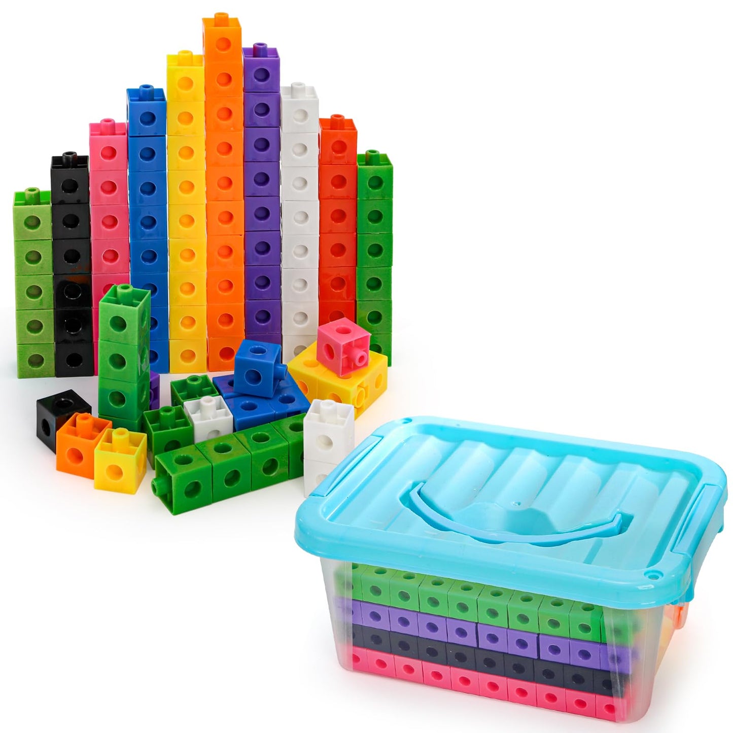 ZEAYEA 300 Pcs Linking Cubes with Storage Box, Counting Blocks for Math Learning and Fun Activities, Math Manipulatives Educational Supplies for Spatial Intelligence, Counting, Creativity