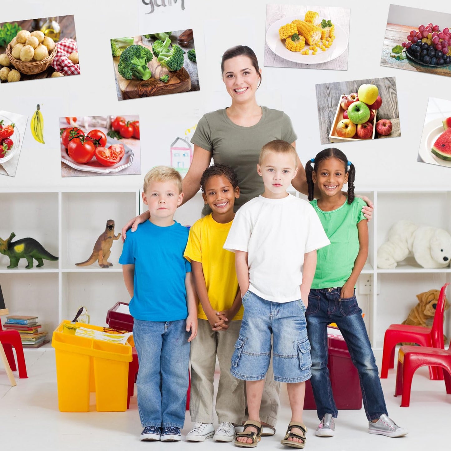 Motiskyy 12 Pcs Diversity Posters for Classroom Preschool Educational Learning Real Pictures for Daycare Home Multicultural Awareness(Fruit and Vegetable Posters Style)