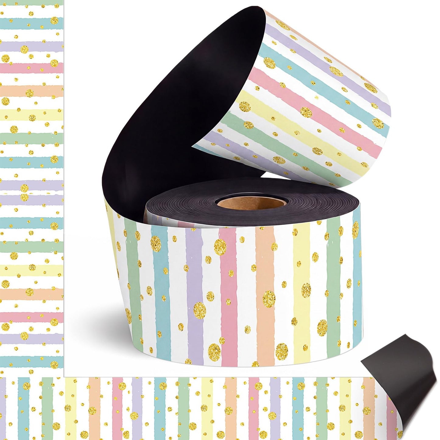 Tenceur 48 ft x 2.76 Inch Magnetic Borders for Whiteboard Decoration, Macaron Polka Dots Stripes Magnetic Bulletin Board Border Set for Summer Classroom Office Chalkboard Poster Board Decor