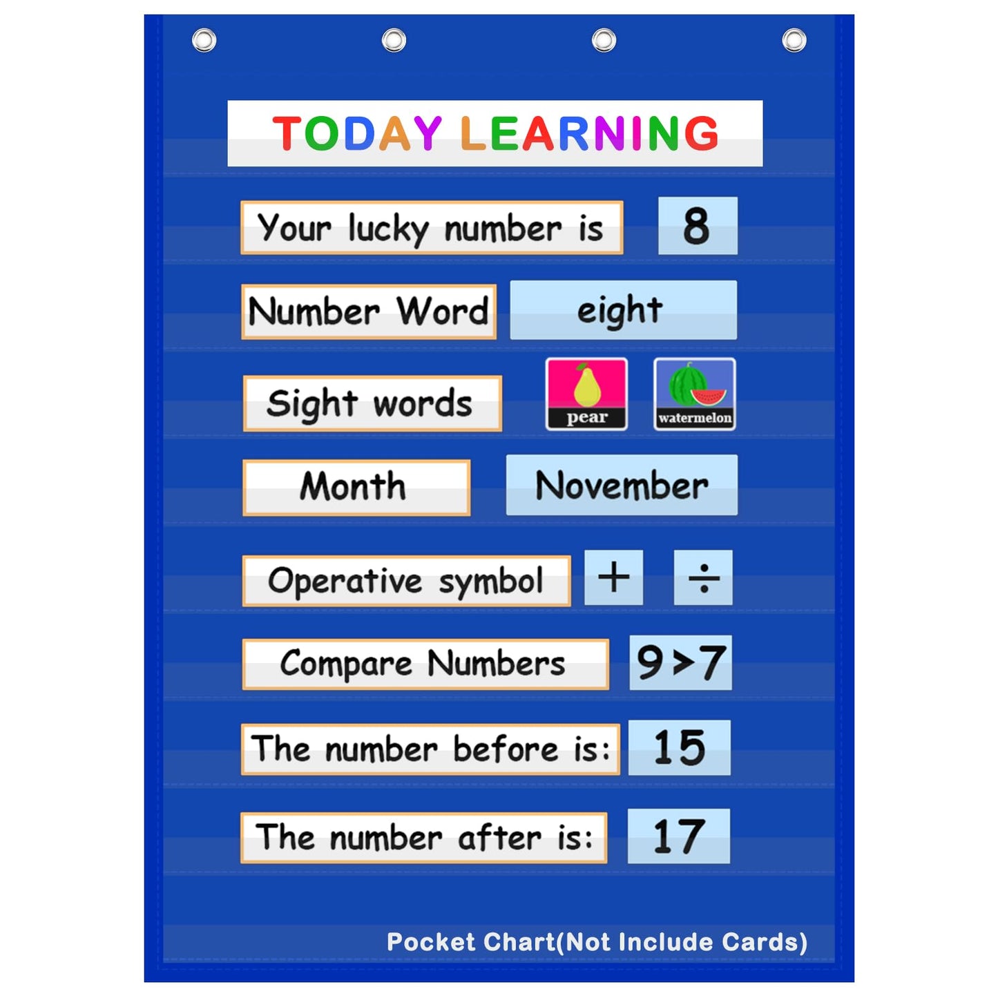Standard Pocket Chart Clear 10 Pockets Chart for Classroom & Home Heavy Duty Hanging Pocket Chart for Word Wall/Letter Cards/Sentence Strips 28Wx43L,Blue