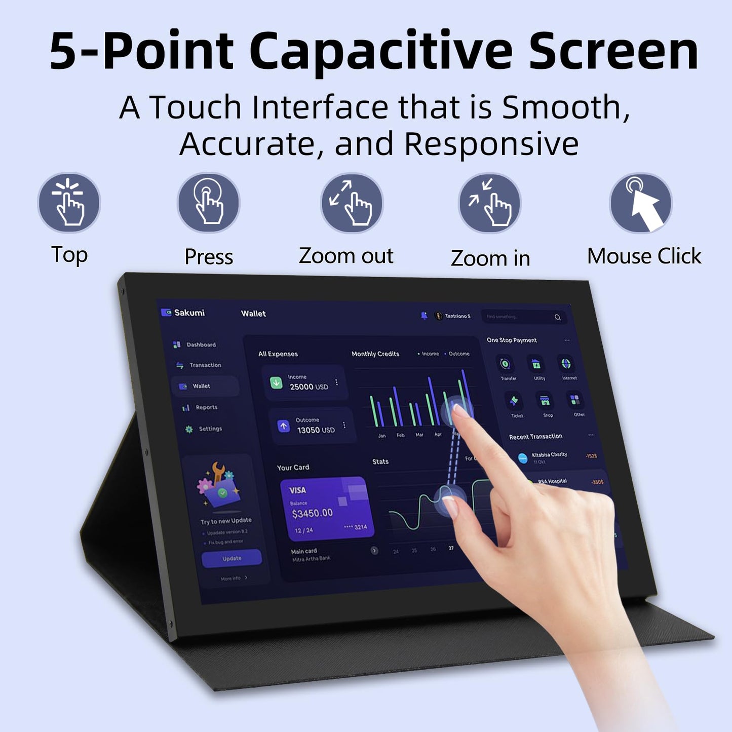 iPistBit 10.1inch Touchscreen Monitor, 1280x800 Dual-Speaker HDMI VGA Portable Monitor for PC/Laptop/Raspberry Pi/Banana Pi/Game Console