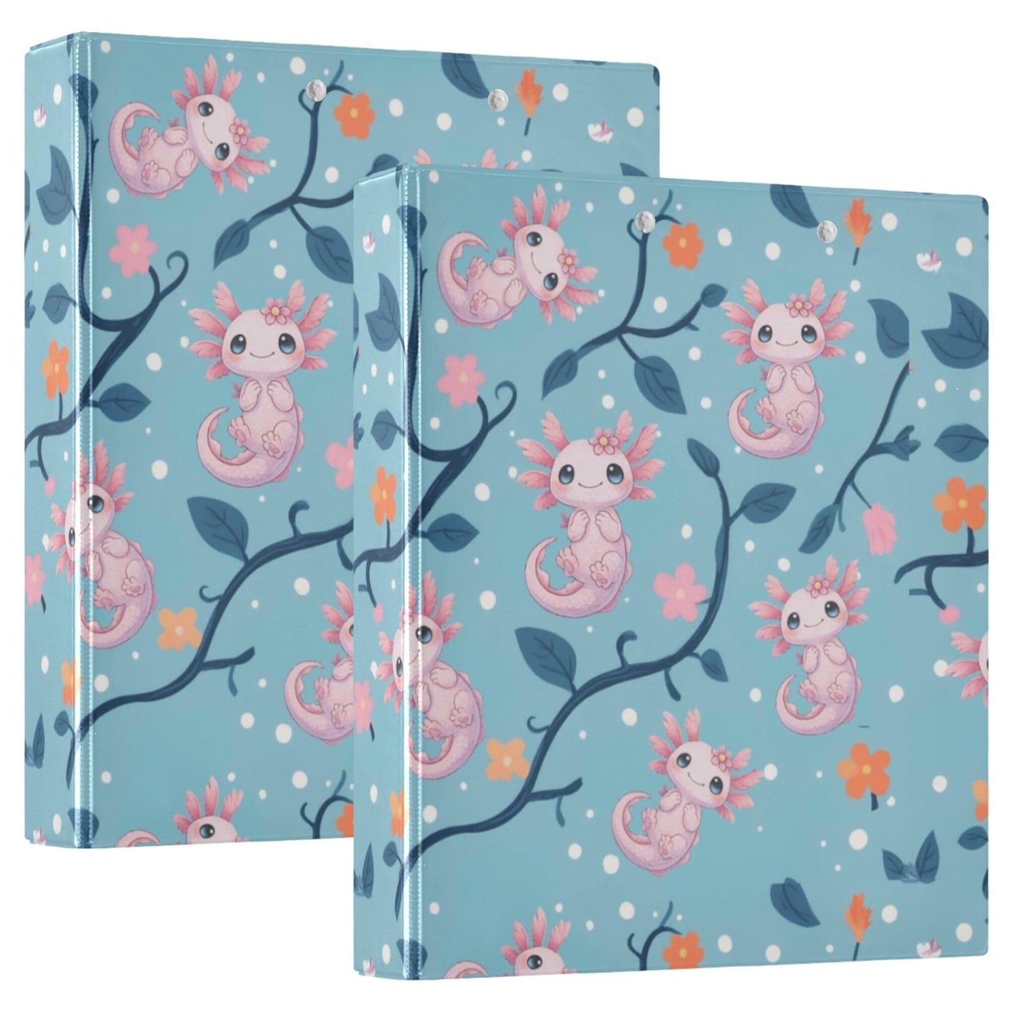 Cute Pink Axolotl Round Ring Binders 1.5 Inch Aquatic Plant Amphibian Blue 3 Ring Clipboard Binder for Office School Work Supplies File Folder 200 Sheet Capacity