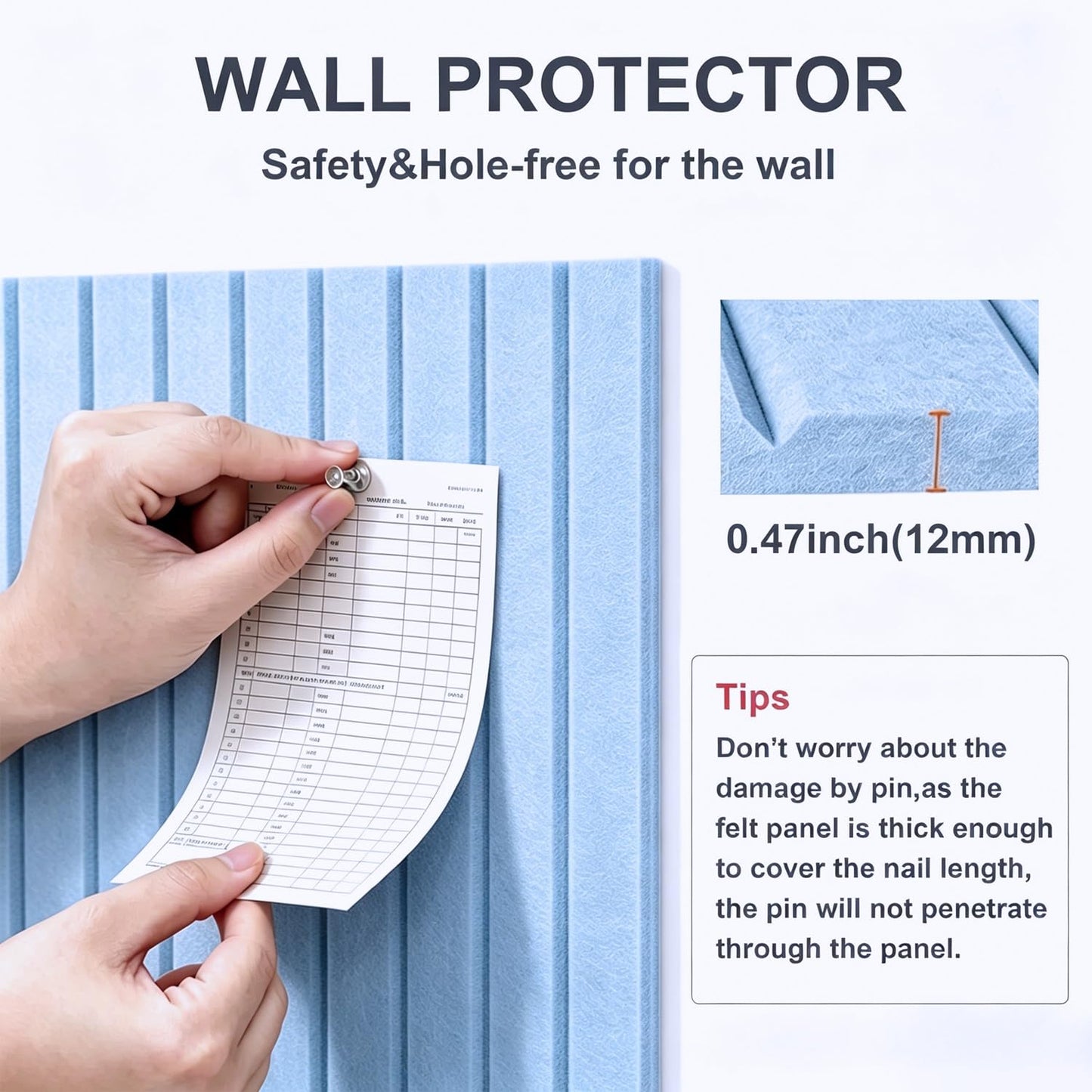 G Gamit 0.47" Thick Felt Pin Board 36"x24" Large Cork Board Alternative 6 Pack 11.81"x11.81"Felt Bulletin Board Wall Tiles Notice Board with 30 Pushpins for Home Office School(Fine-Light Blue)