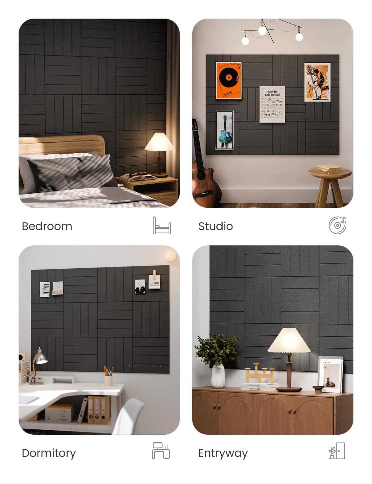 Fluxynara Felt Bulletin Board Tiles Large 48"x36"Cork Board Alternative-12 Pack with 70 Adhesive Tabs, Thick Slat Wall Panels for Office Decor, Push Pin Board Wall Organizer Alternative-Charcoal Gray