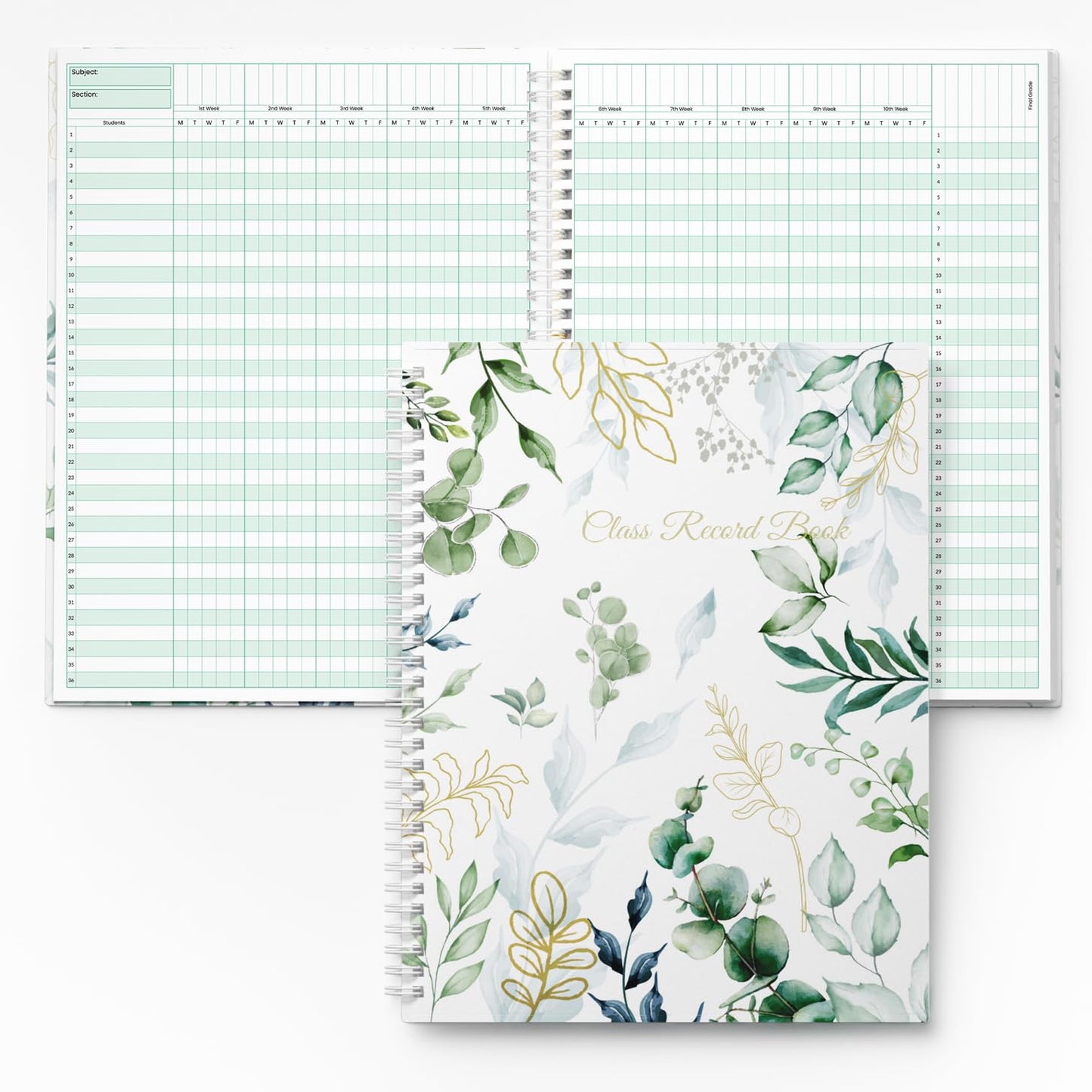 SUNEE Teacher Class Record Book for 9-10 weeks, 36 Names, 8.5x11 Inch, 104 Pages (52 Sheets), 100gsm Thick Paper, Larger Grade Recording up to 36 Students with Water-Resistant Plastic Cover,Full Leaf